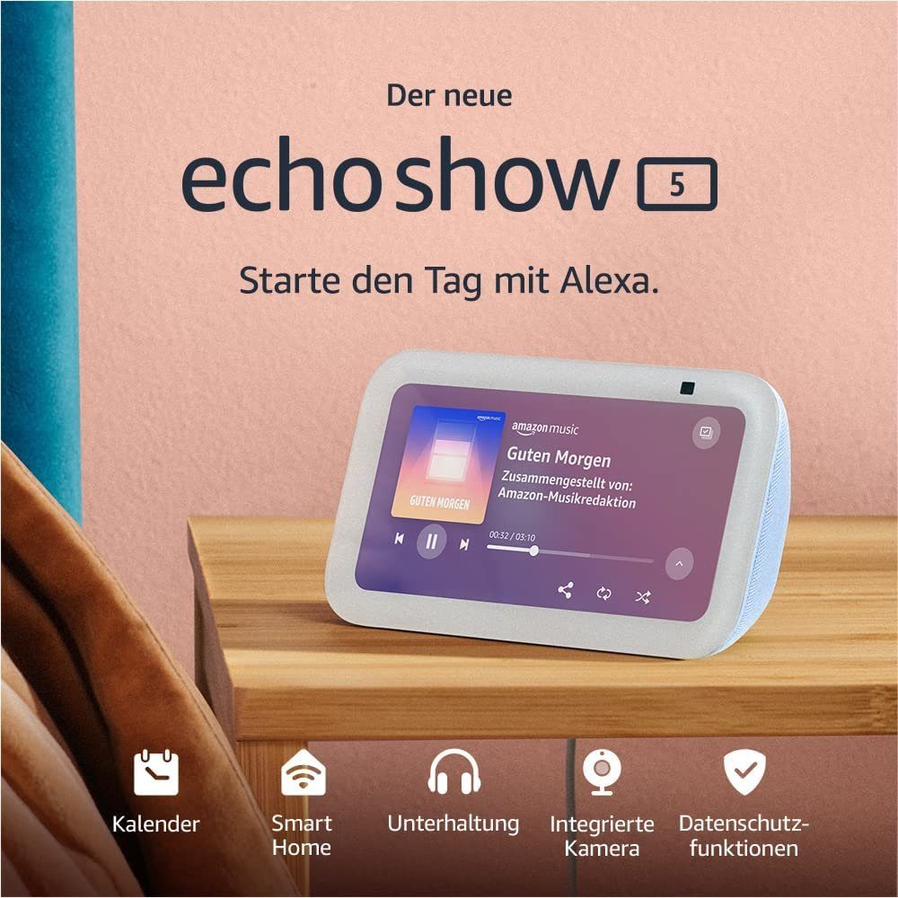 Amazon Echo Show 5 Weiß Bluetooth) (WLAN (WiFi), Alexa Generation 2023 Sprachgesteuerter Kamera Smart 3. Speaker Lautsprecher