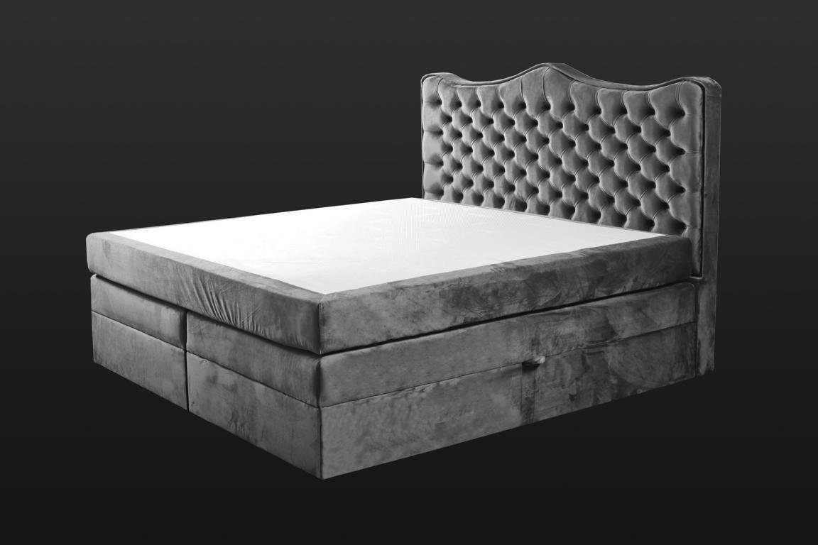 JVmoebel Bett Bettrahmen grau chesterfield schlafzimmer design elegant stoff möbel