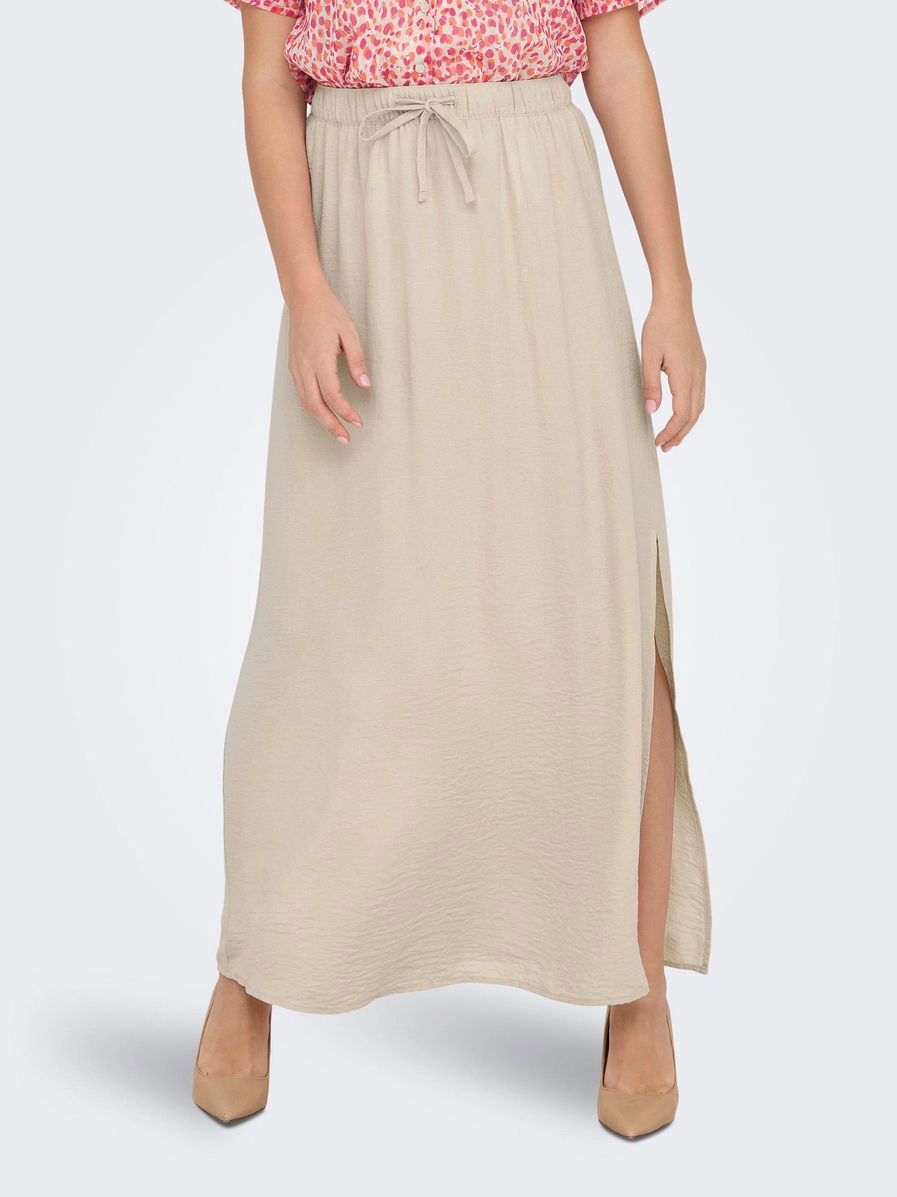 JACQUELINE de YONG Sommerrock Langer Rock Maxi Hohe Taille 7590 in Sand