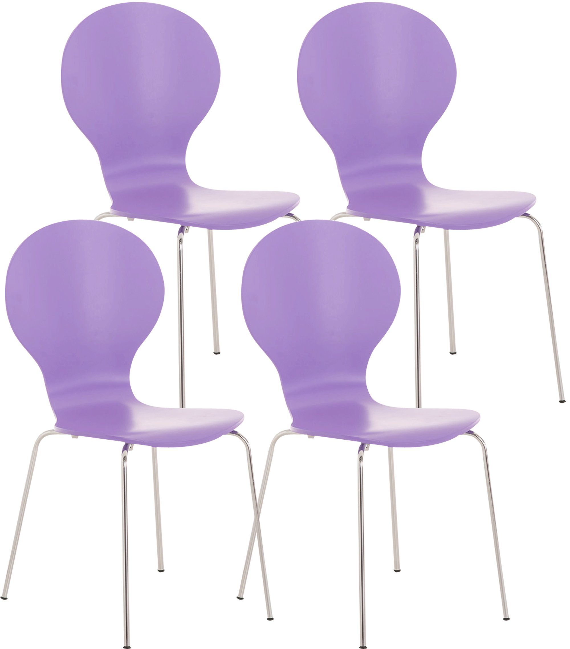 TPFLiving Besucherstuhl Daggy mit ergonomisch geformter Sitzfläche - Konferenzstuhl (Besprechungsstuhl - Warteraumstuhl - Messestuhl, 4 St), Gestell: Metall chrom - Sitzfläche: Holz lila