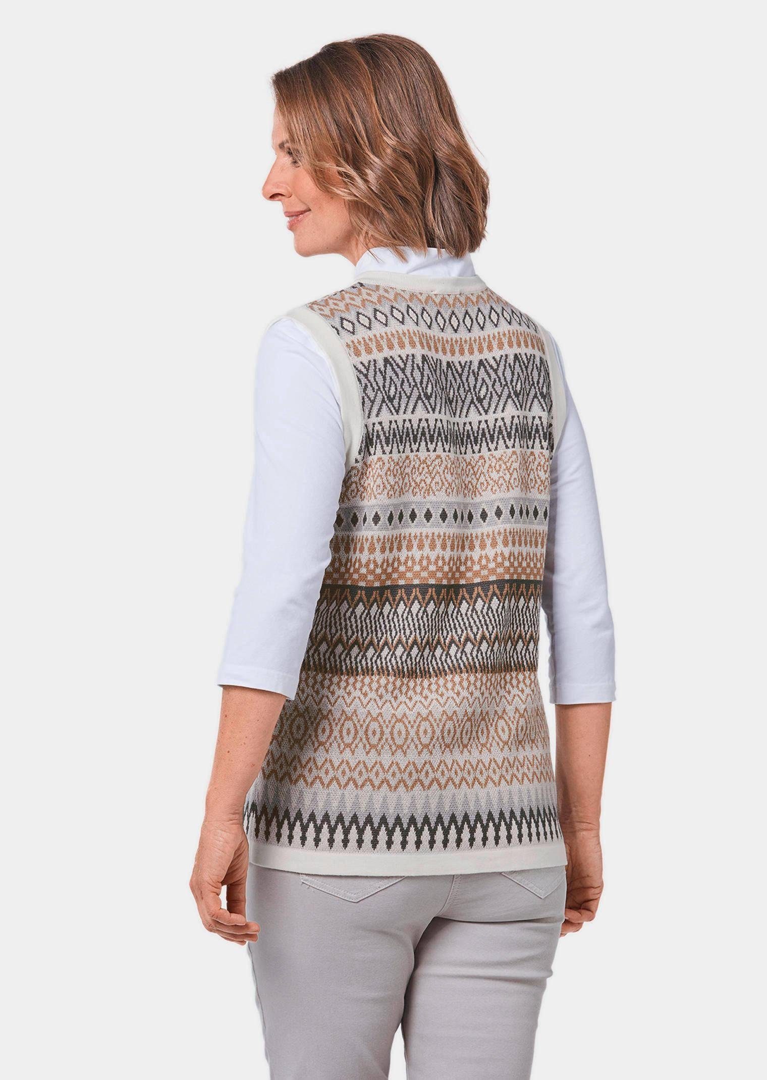 GOLDNER Pullunder Kurzgröße: Herbstweste im Norweger-Look Jacquardweste mit V-Ausschnitt und ohne Arm