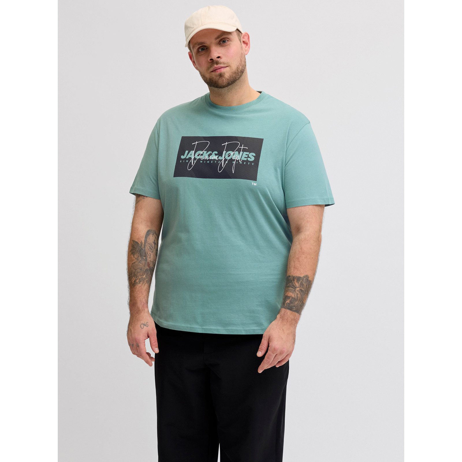 Jack & Jones Rundhalsshirt Jack&Jones Übergrößen T-Shirt blaugrün JJCOLE Print – Bild 5 von 5