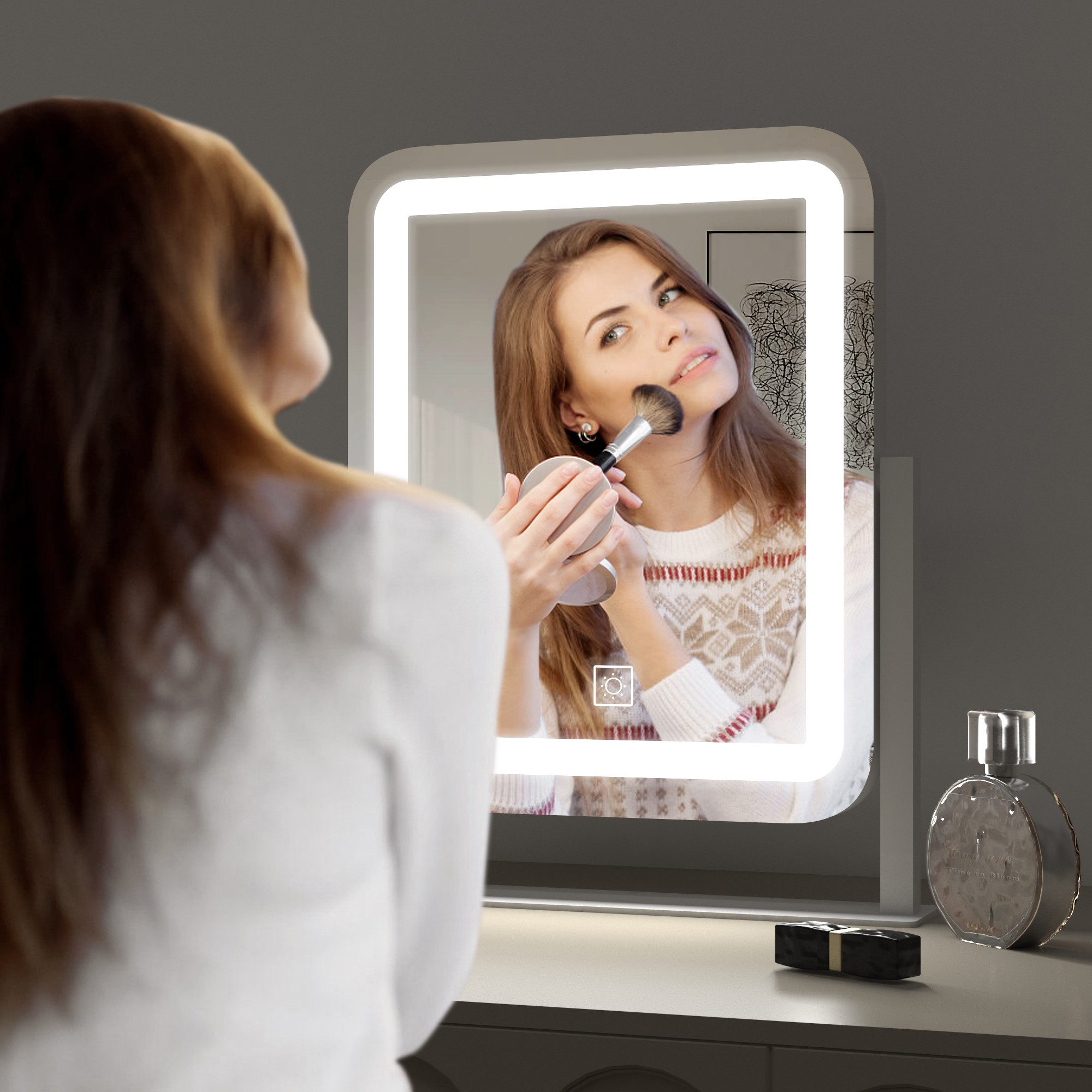 WDWRITTI Kosmetikspiegel LED Schminkspiegel 3Lichtfarben Helligkeit dimmbar Touch Tischspiegel (Make Up Spiegel, 360° Drehbar), Umweltschutz Spiegel, energiesparender