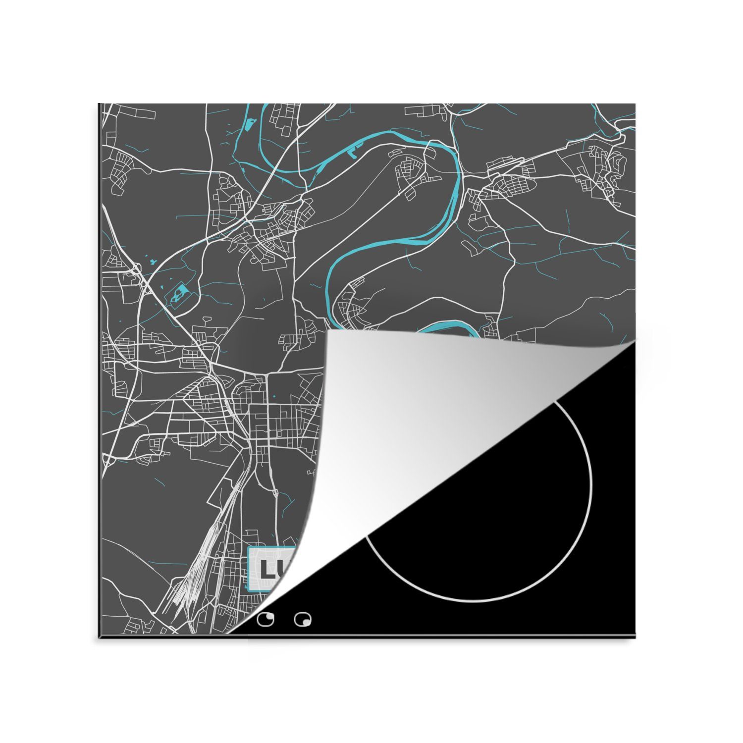 MuchoWow Herdblende-/Abdeckplatte Stadtplan - Ludwigsburg - Deutschland - Karte, Vinyl, (1 tlg), 78x78 cm, Ceranfeldabdeckung, Arbeitsplatte für küche