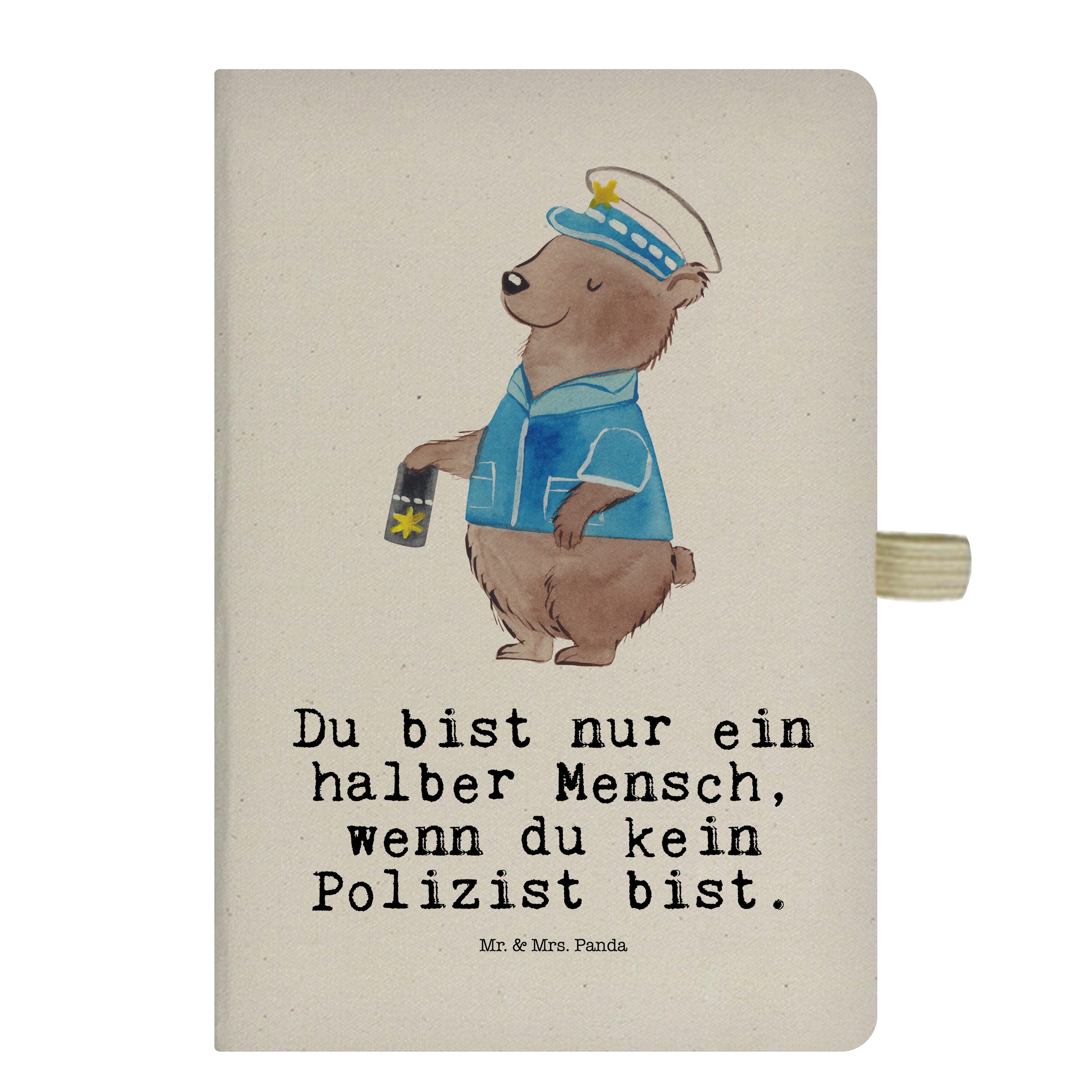 Mr. & Mrs. Panda Notizbuch Polizist mit Herz - Transparent - Geschenk, Polizei, Notizblock, Wach Mr. & Mrs. Panda