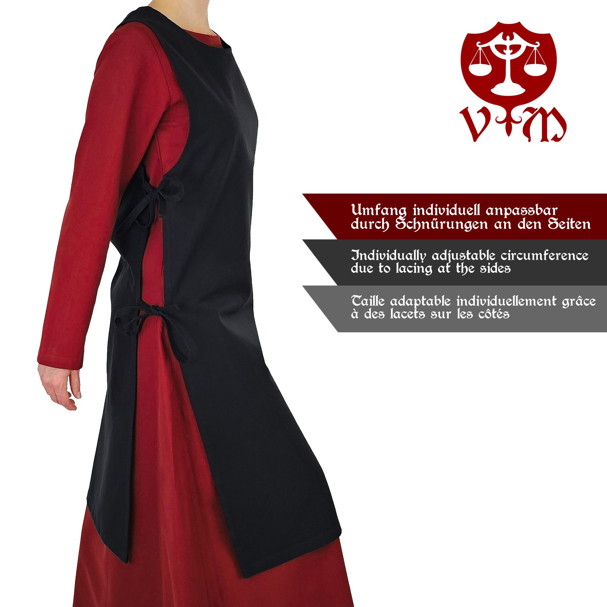 Vehi Mercatus Burgfräulein-Kostüm Klassisches Wikinger Überkleid schwarz "Lykke"