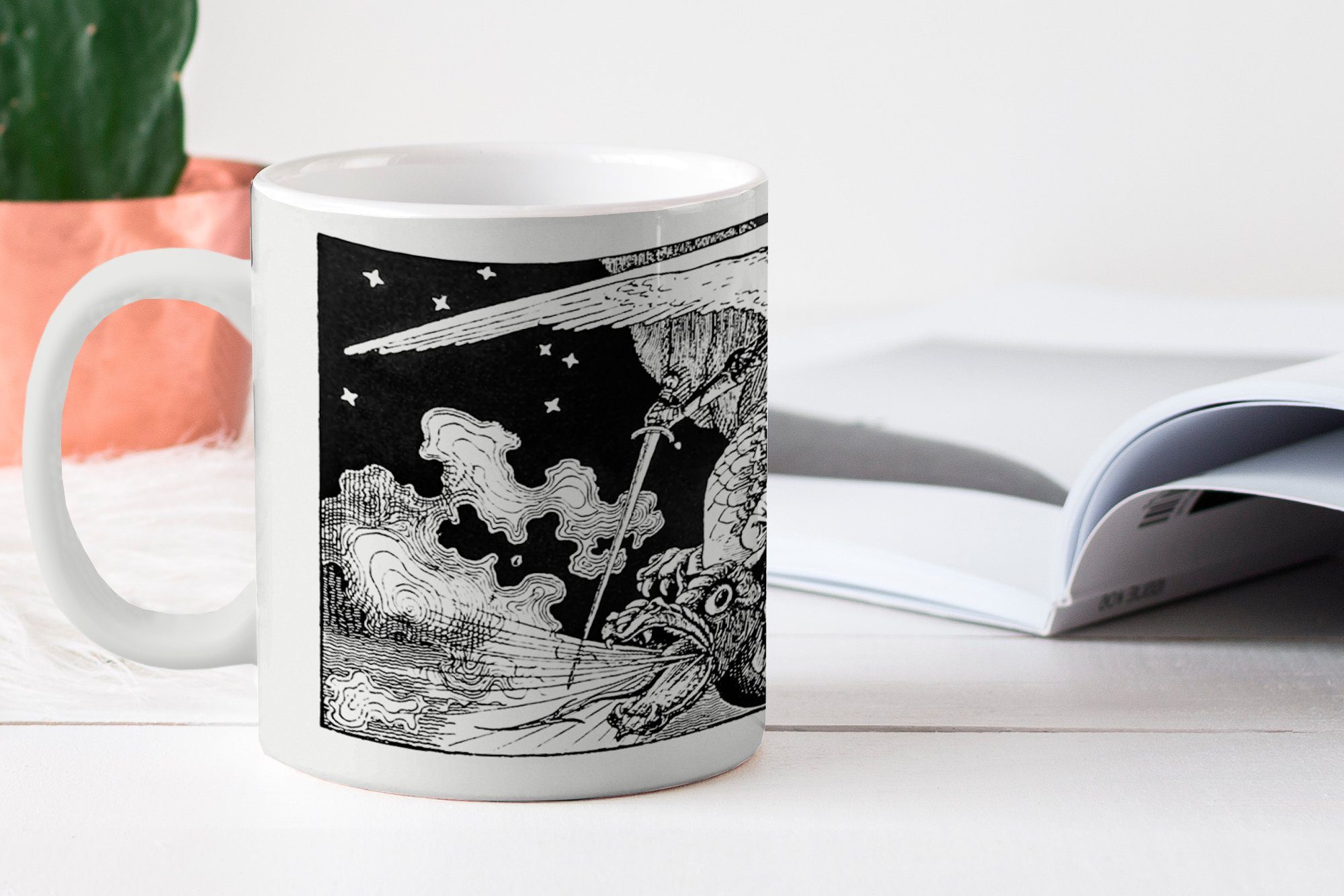 Tasse Kaffeetassen, Becher, MuchoWow - - Teetasse, Retro Engel, Geschenk Keramik, Teetasse, Drache