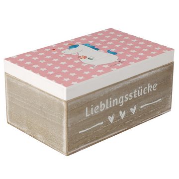 Mr. & Mrs. Panda Dekokiste 19 x 12 cm Einhorn Spaziergang - Rot Pastell - Geschenk, Holzkiste, M (1 St), Einschlagscharniere.