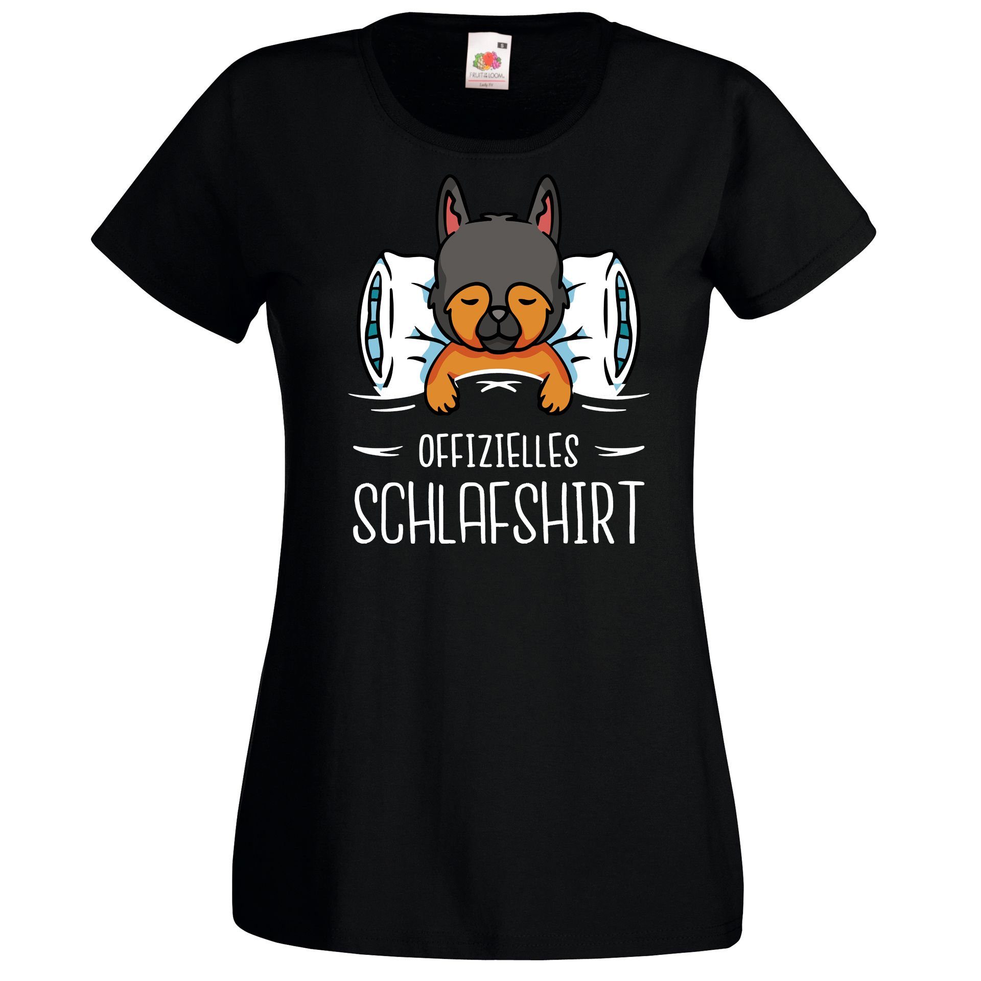 T-Shirt Schlafshirt Print mit Designz Shirt modischem Damen Schwarz Youth Hundewelpen Offizielles