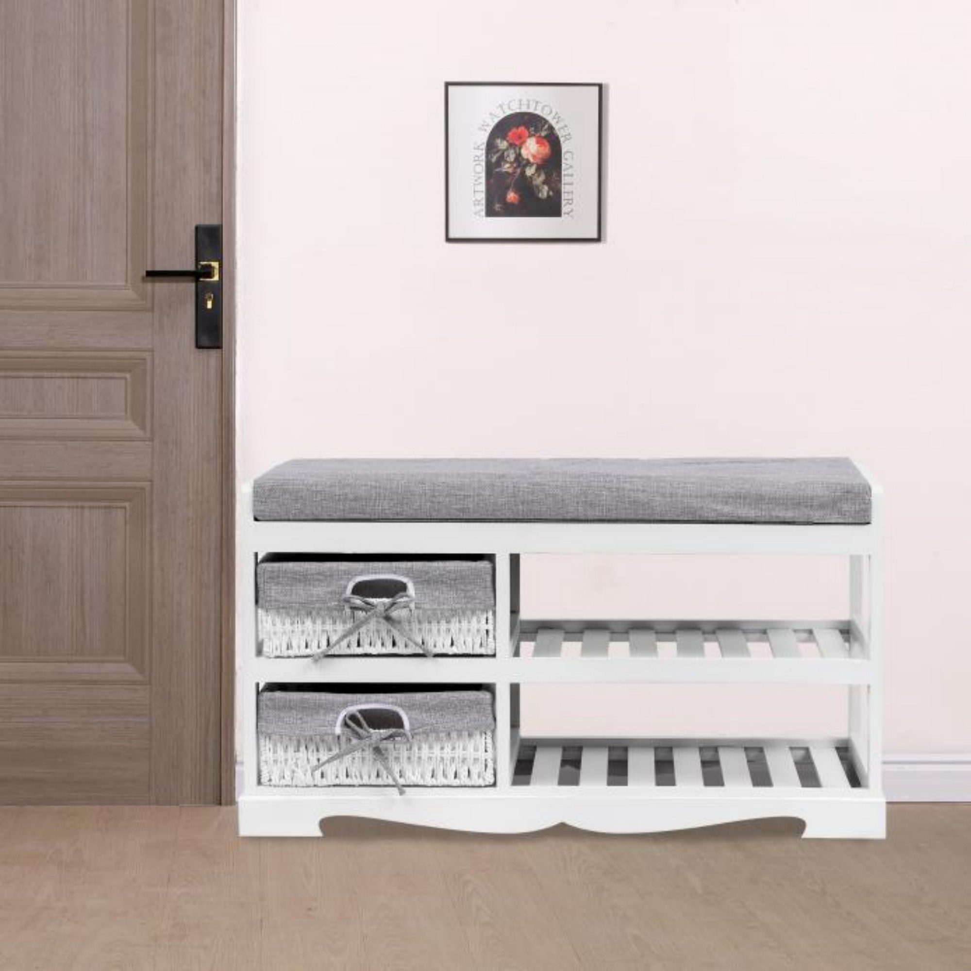 Happy Home Schuhbank Weiße Sitzbank mit Praktischer Schuhablage Stilvoll & Funktional