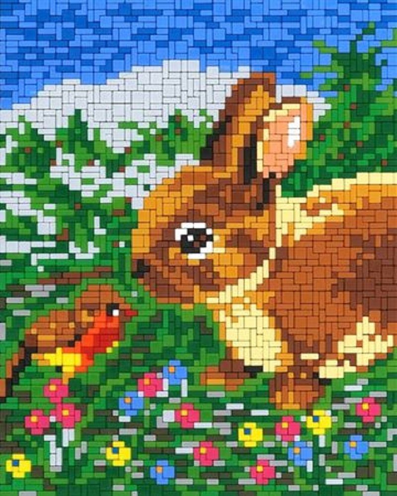 Stick it Steckpuzzle Vogel mit Häschen, 3200 Puzzleteile, Bildgröße 26 x 33 cm