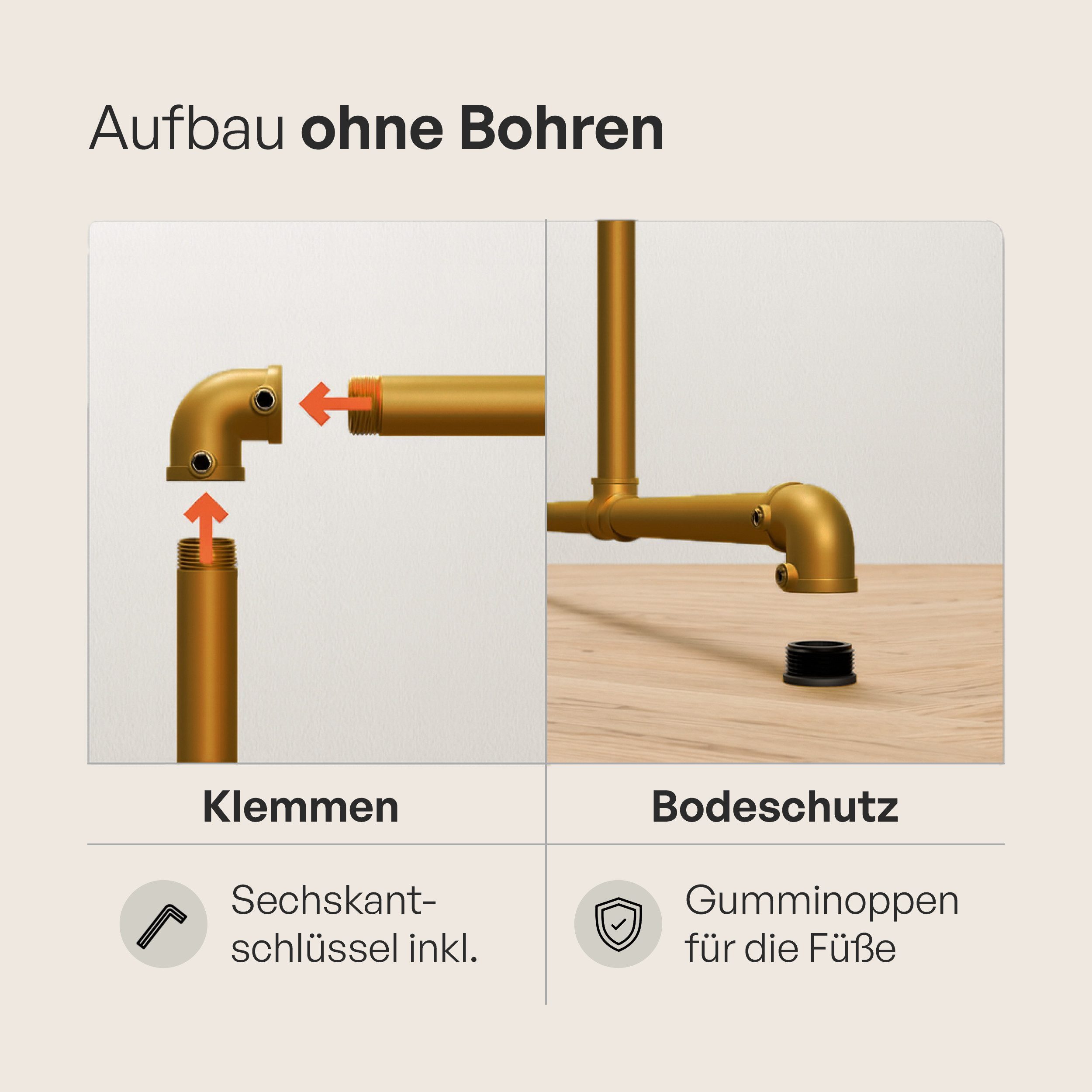 pamo. design Kleiderständer Kleiderständer LAS gold - freistehende Garderobe, kratzfeste & platzsparende Kleiderstange, stabil, einfache Montage – Bild 5 von 5