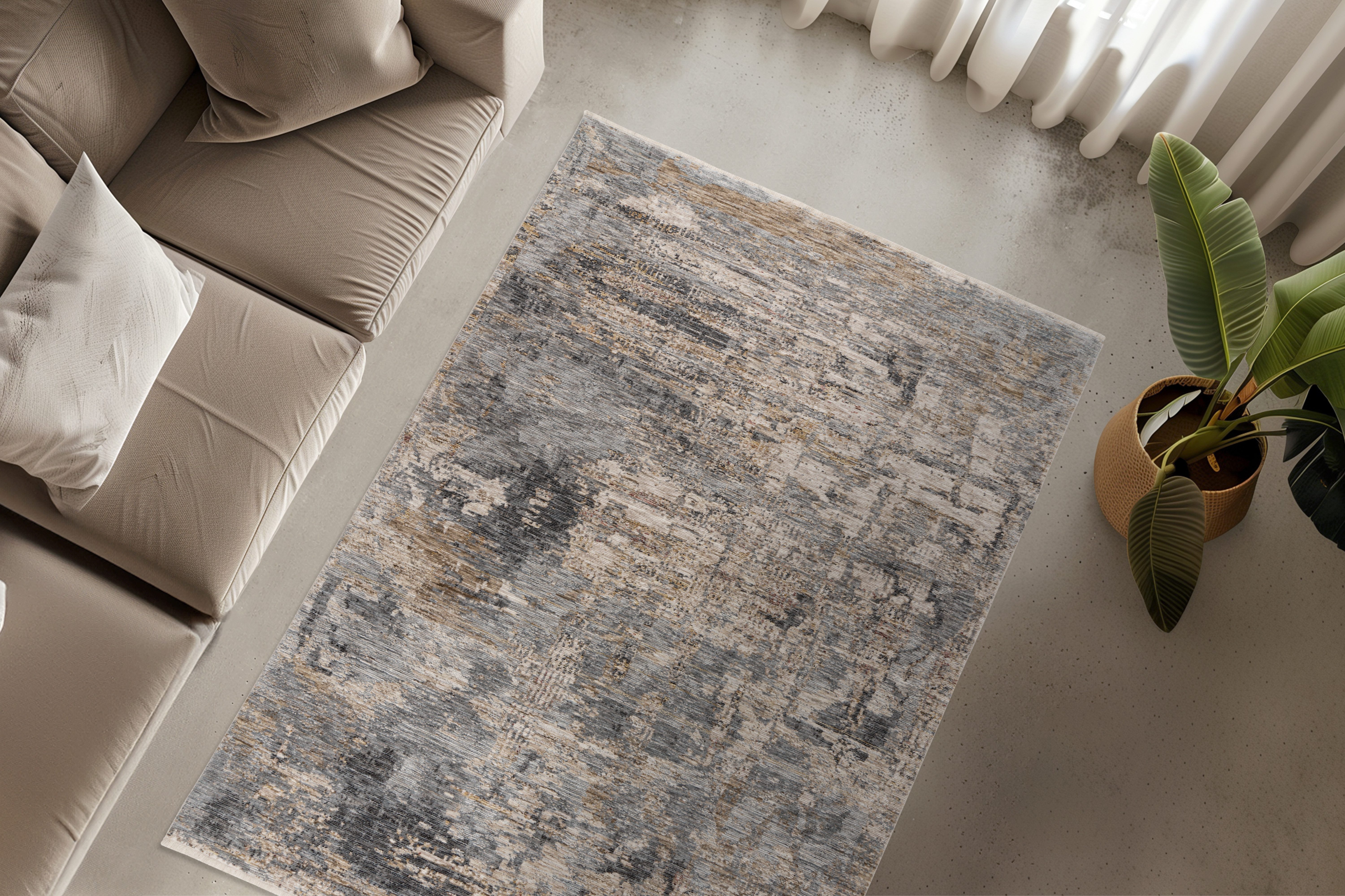 Obsession Teppich My Picasso 698, rechteckig, Höhe: 10 mm, modernes abstraktes Design, Hoch-Tief Effekt, mit Fransen