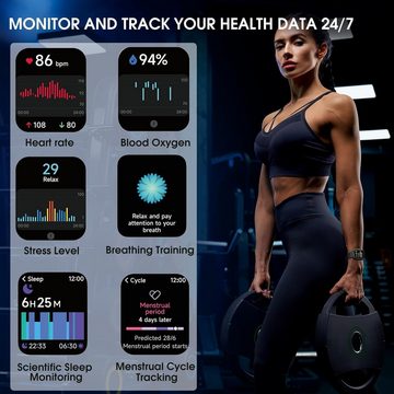 Yukigefe Smartwatch (1,8 Zoll, Android, iOS), mit Alexa integriert, IP68 wasserdicht, Fitness-Tracker mit Sportmodi