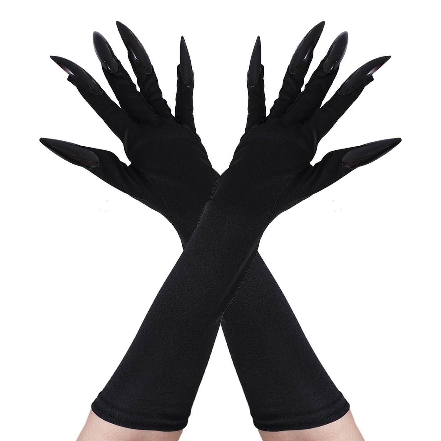LuxusKollektion Kostüm Halloween Handschuhe mit langen Nägeln Schwarz