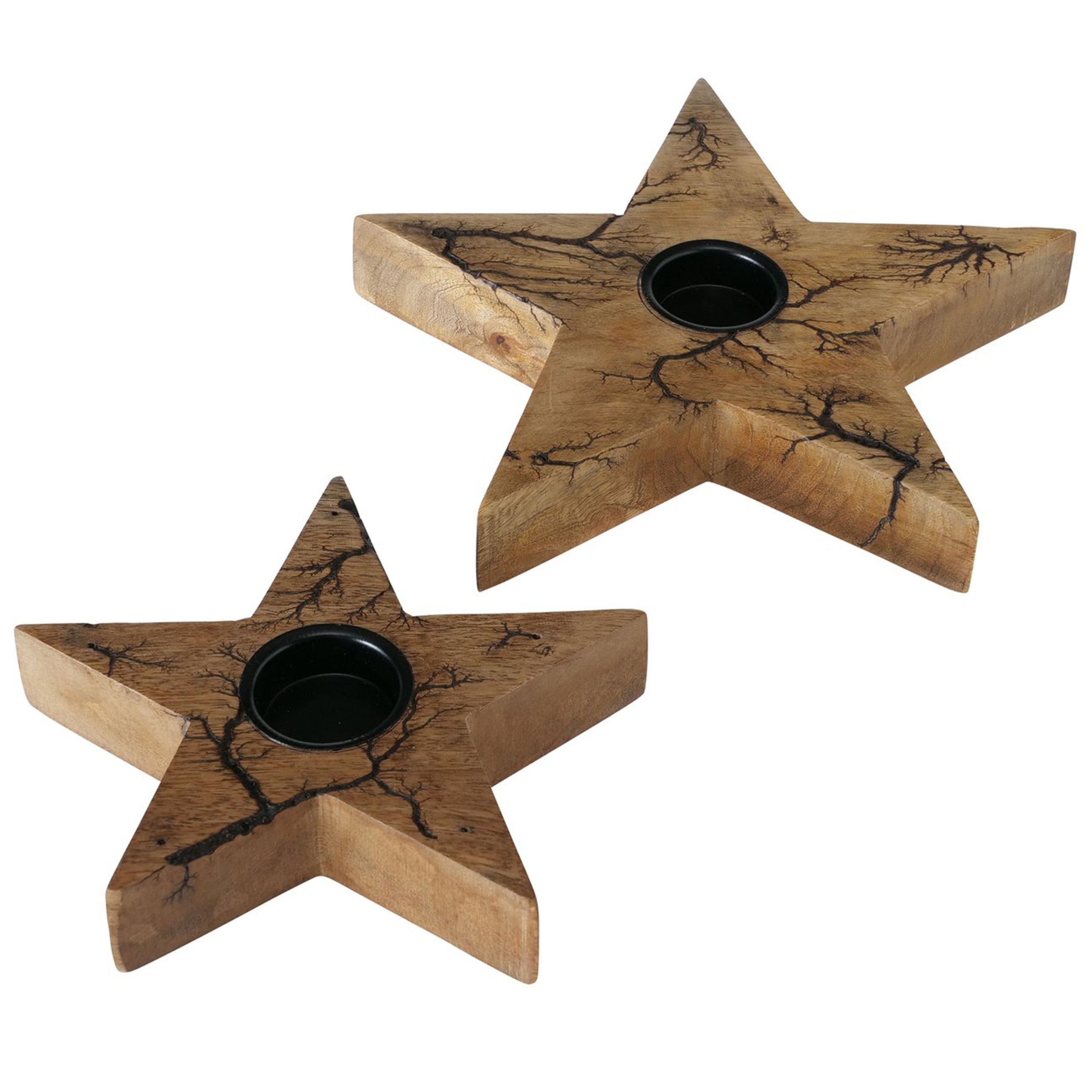 Teelichthalter B. 2tlg Set Teelichthalter Percha Stern FLACH aus Mango Holz - 2013425