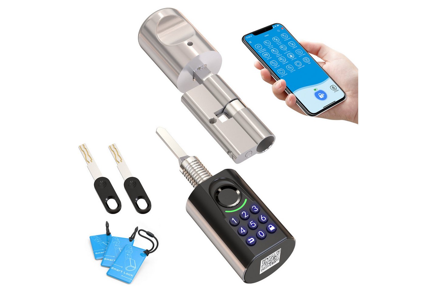 WE.LOCK Schließzylinder WELOCK 32.5/30 Türschloss Fingerabdruck TOUCAKEY71 für 60-90 mm Türen, (Packung, Türschloss x1, RFID-Karte x3, Schlüssel x2, Anleitung x1,Zubehörbox x1), Fingerabdruck, Dauer-/Temp-Passwort, RFID, App, Schlüssel, Fernöffnung