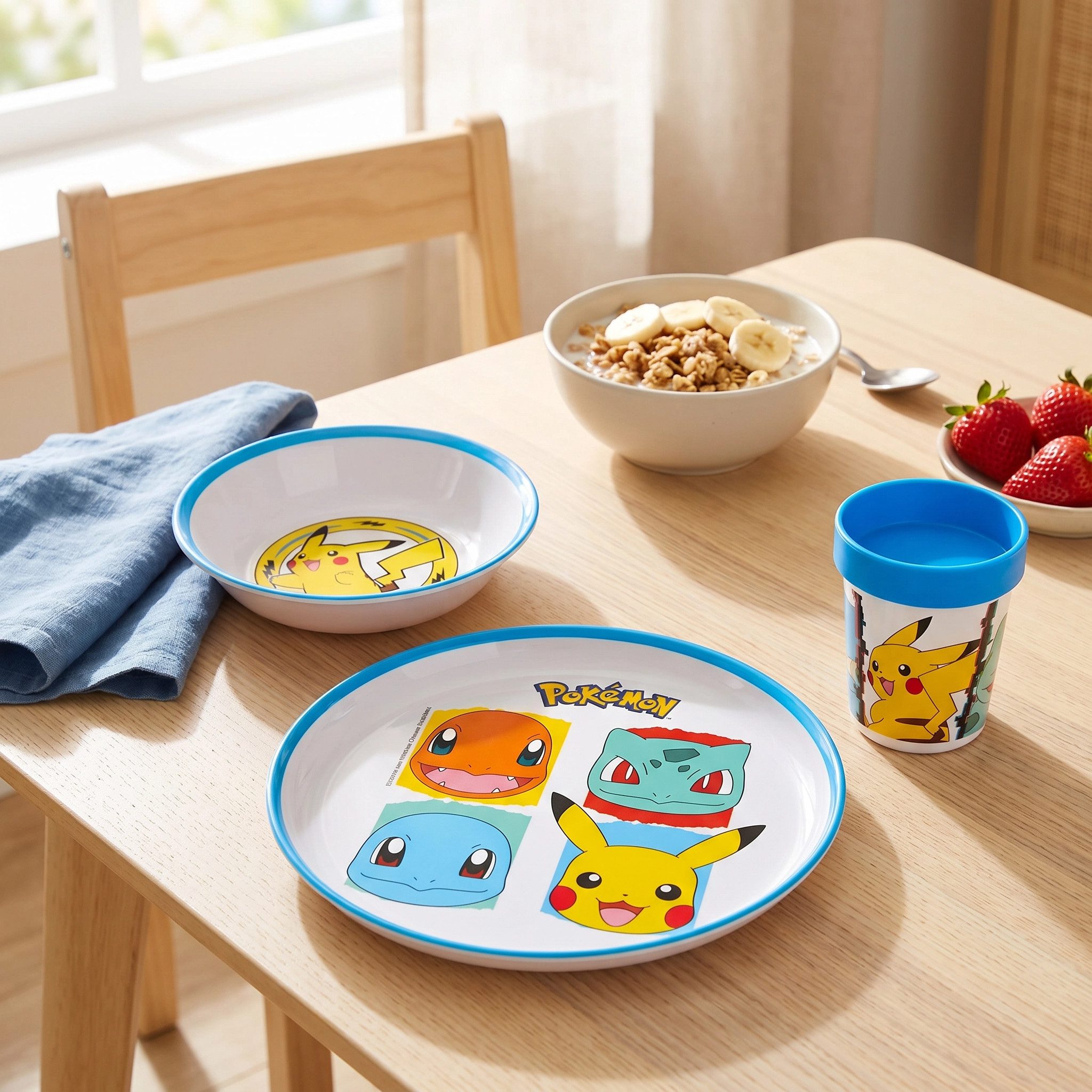POKÉMON Kindergeschirr-Set Pokemon Pikachu Kinder Anti Rutsch Geschirr-Set 3 teilig (3-tlg), 1 Personen, Becher Teller Schüssel