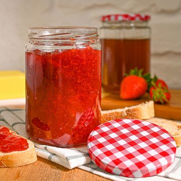 Praknu Einmachglas Praknu 12 Marmeladengläser 500 ml Rot, Glas, (Set, 12-tlg), Konservieren