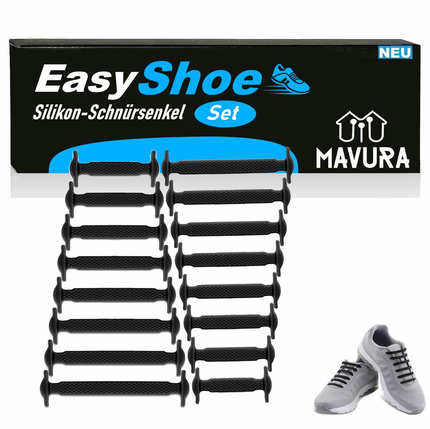 16-teilig ohne Schuh binden Silikon Set Schnürsenkel Schnellverschluss Schnürsenkel Bänder Gummi MAVURA Elastische EasyShoe Silikonschnürsenkel,