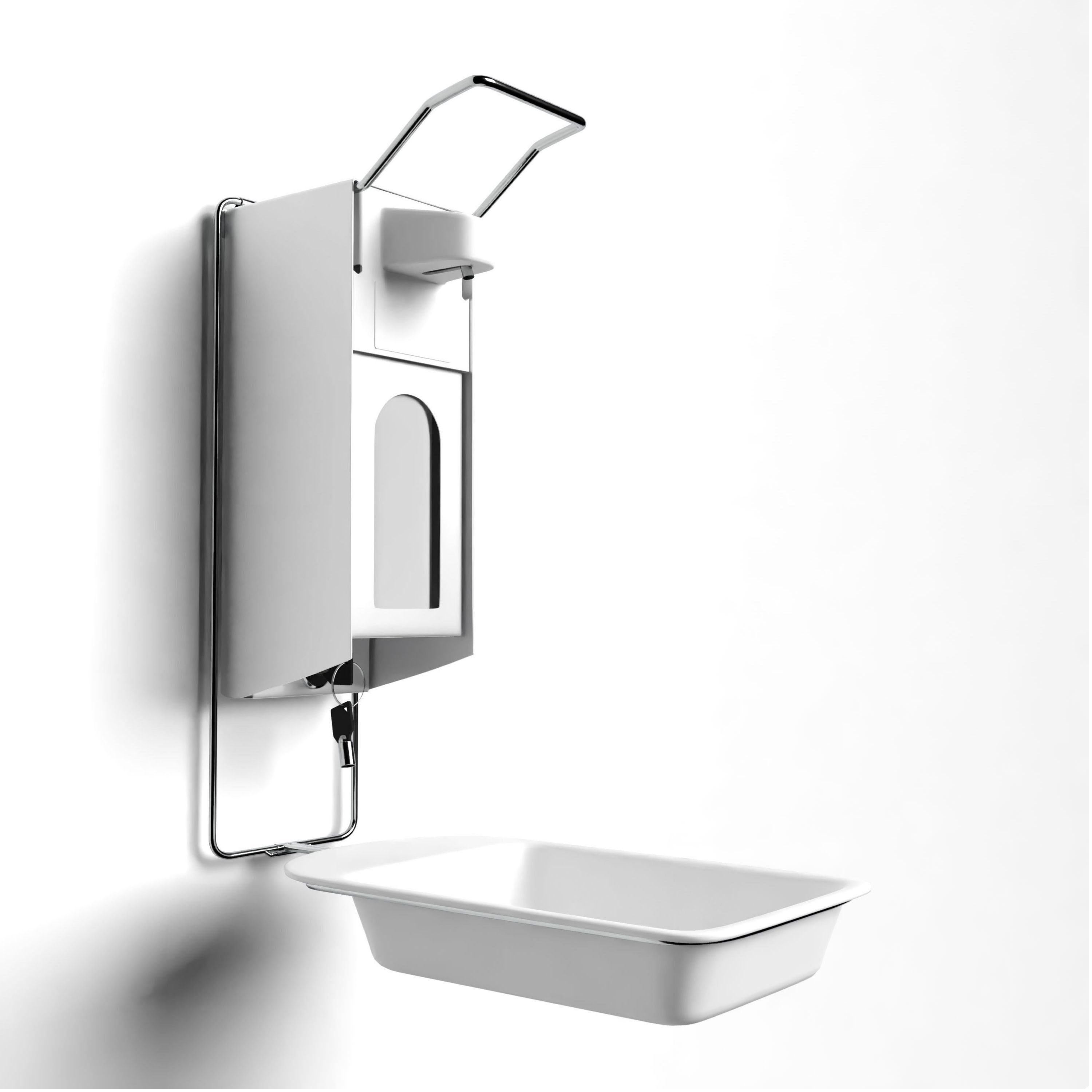 Horn Medical Desinfektionsmittelspender Horn Medical Desinfektionsmittel- / Seifen-Wandspender Komplettset, (Komplett-Set, 1-tlg., mit Abtropfschale & Abschließblech), in zeitlosem Design aus robustem Aluminium