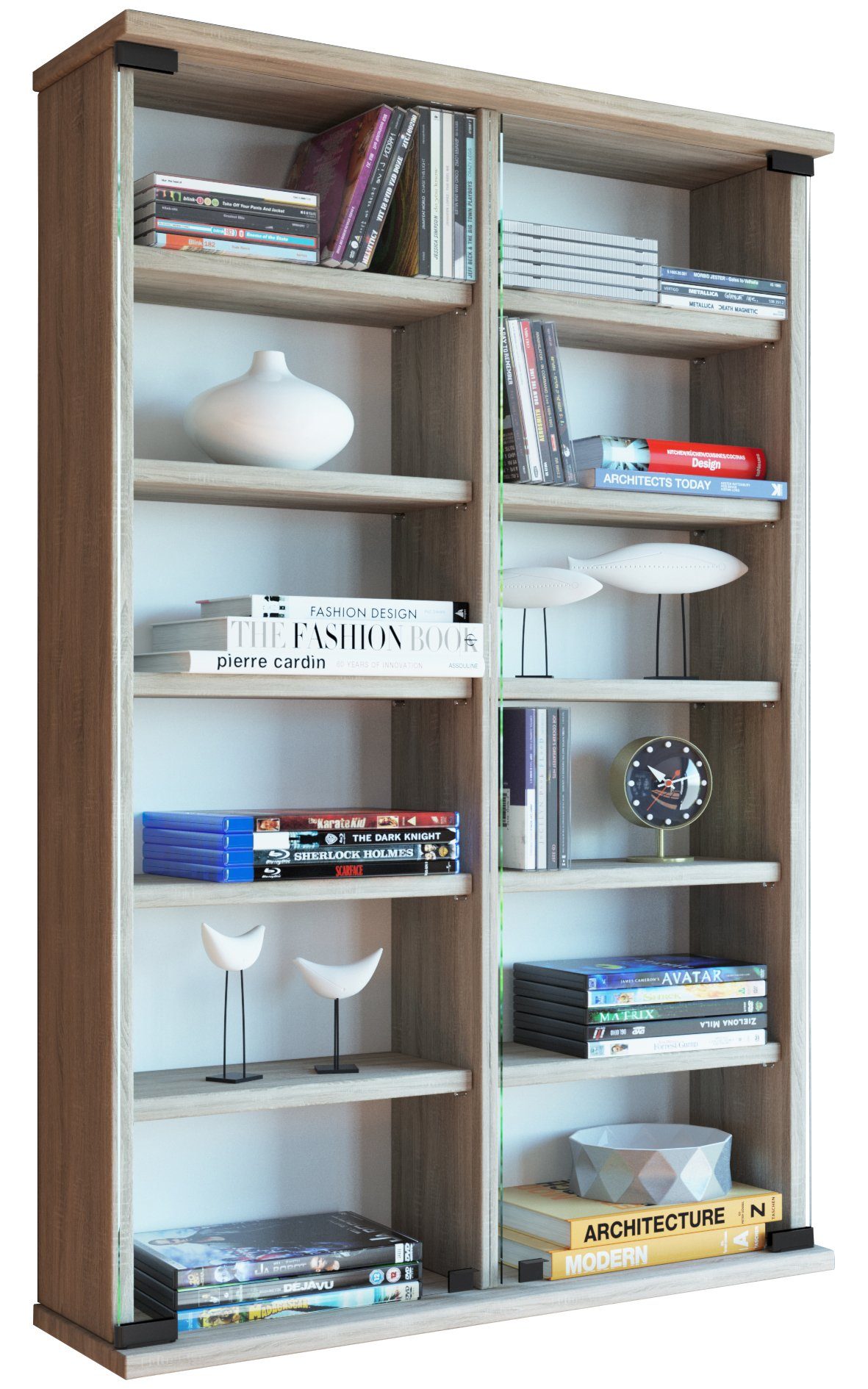 VCM Standregal Holz CD DVD Wandregal Schrank Zuntisa Glastür