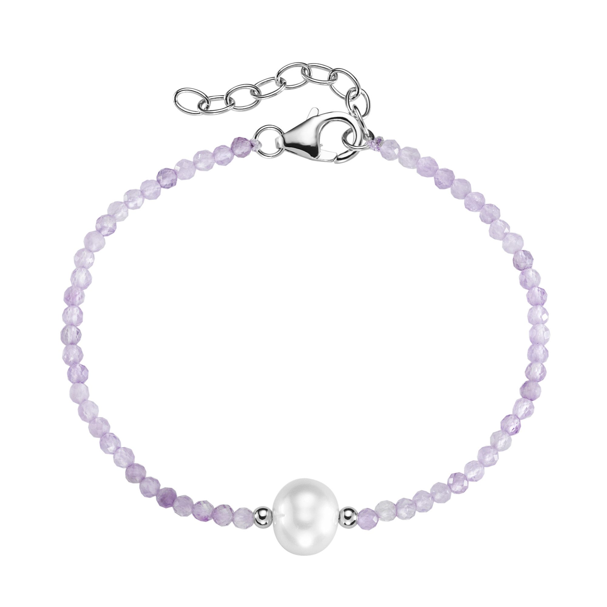 Smart Jewel Armband mit Stein-Kugeln + Muschelkern-Perle, Silber 925
