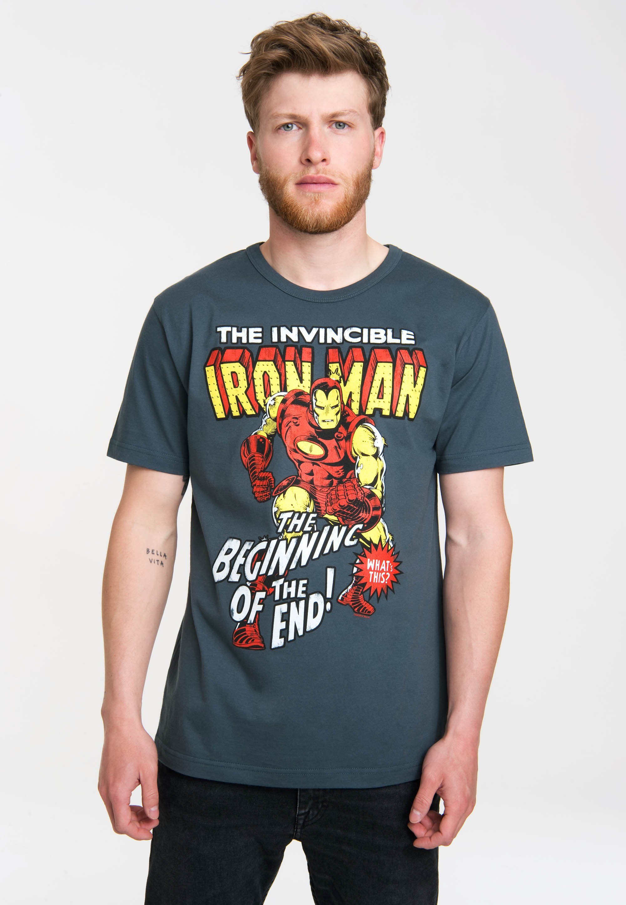 LOGOSHIRT T-Shirt Iron Man Logo Marvel mit - Retro-Print