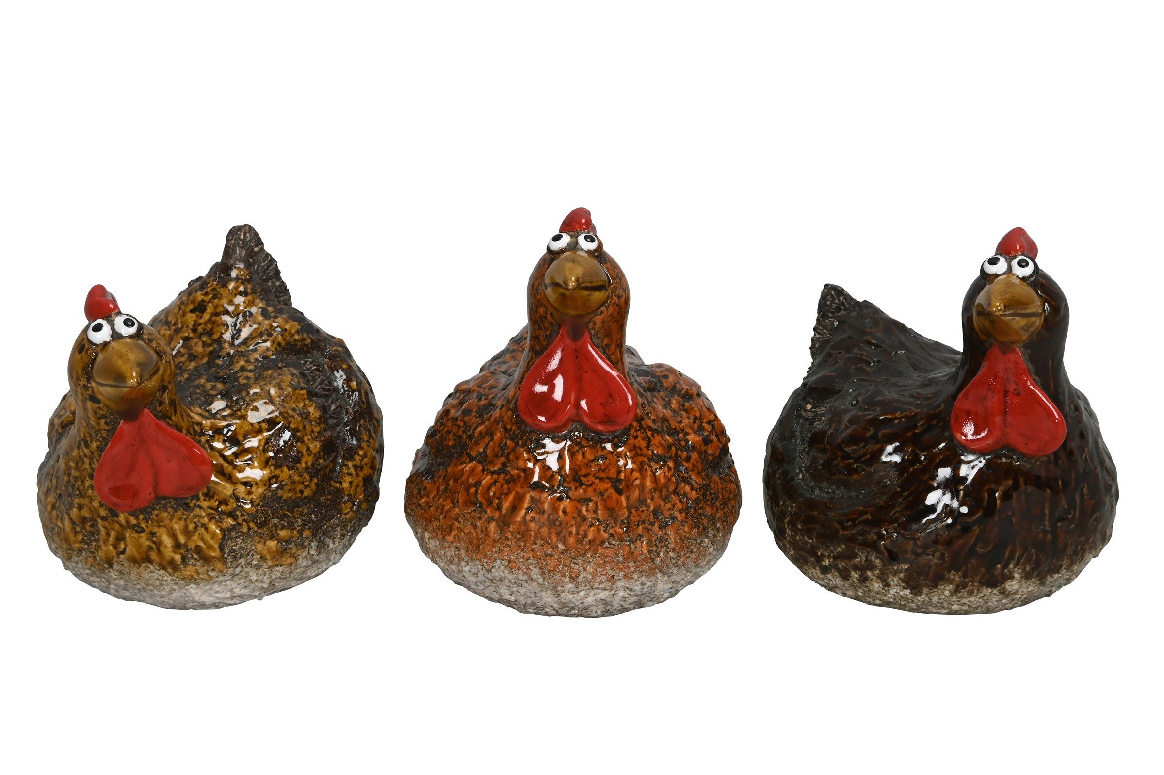 Dekofigur Huhn Henne Steingut 3fach sort. braun Ø14x12cm H14,5cm Landhaus Ostern