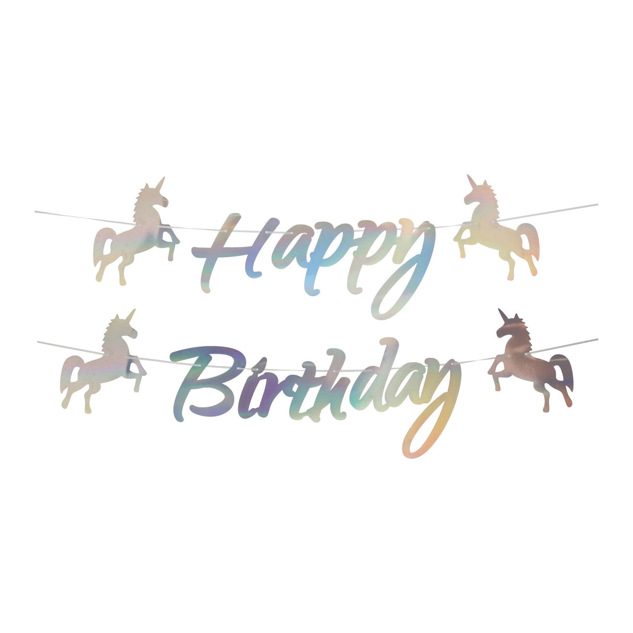 Free & Easy Girlande, Happy Birthday Girlande 160cm mit Einhorn Motiv Silber Irisierend