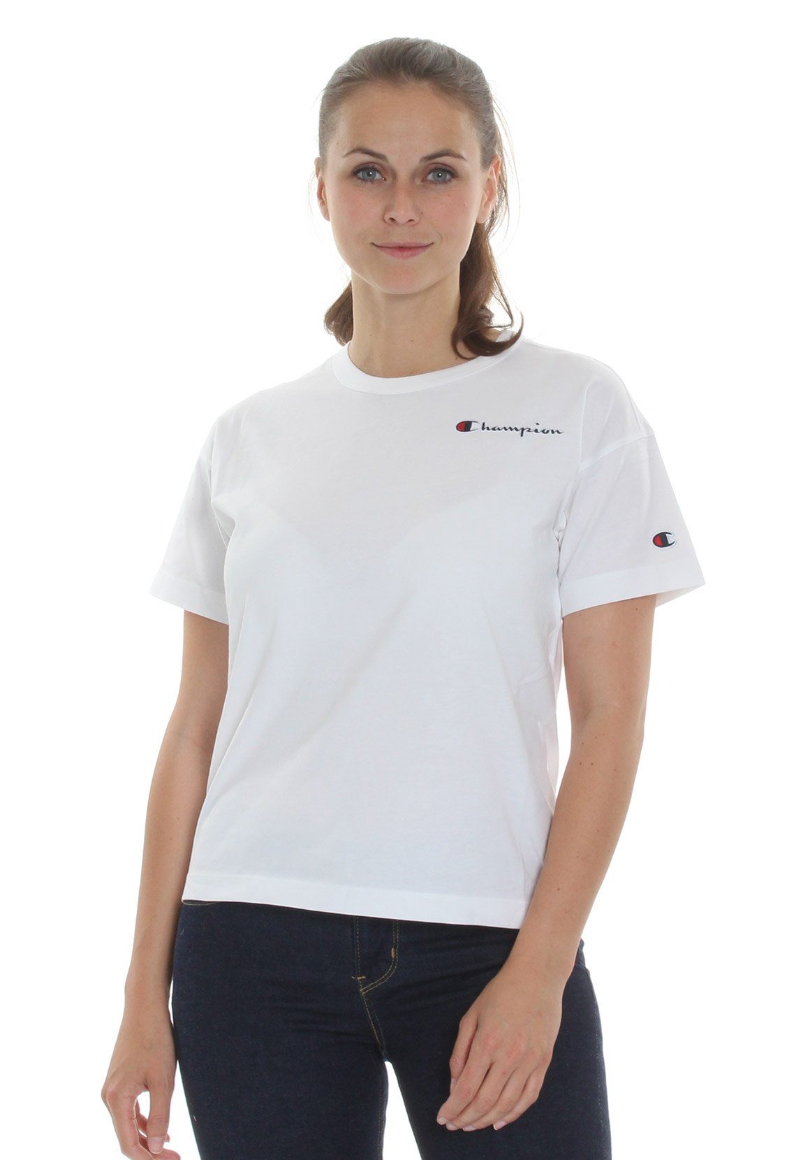 WW001 WHT 114167 Freiheitsstatue T-Shirt Weiß Damen Champion T-Shirt York Champion New