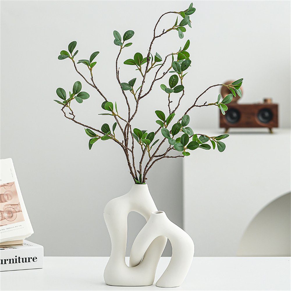 Rouemi Dekovase Keramische Vase, Ornament einfache weiß-A Kunstvase, Heimdekoration Set