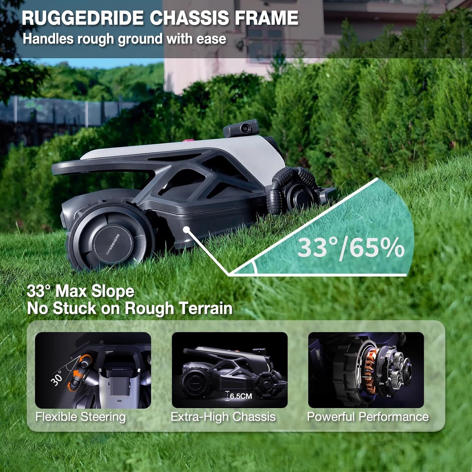 Gotagee AirSeekers intelligent robotic lawnmower, 360° obstacle avoidance, 21.9 V, 20 cm cutting width, (Equipped with RTK, maximum mowing area 2400 square meters), climbing ability up to 65%, equipped with RTK, Bluetooth/Wi-Fi/4G