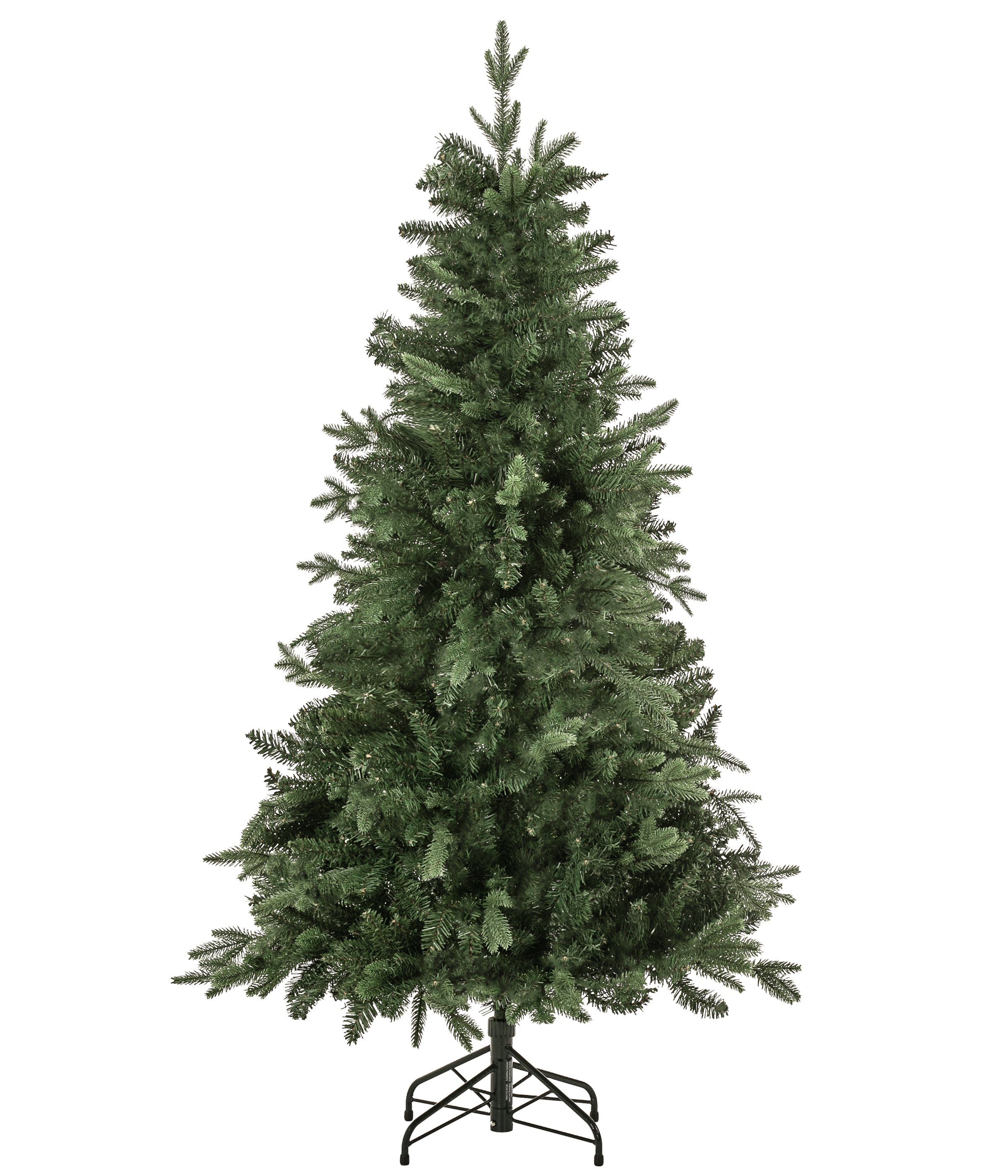 Dehner Künstlicher Weihnachtsbaum Tanne Espen mit Ständer, Höhe 150 cm, Ø 86 cm, hochwertiger künstlicher Christbaum, Stil Nordmanntanne