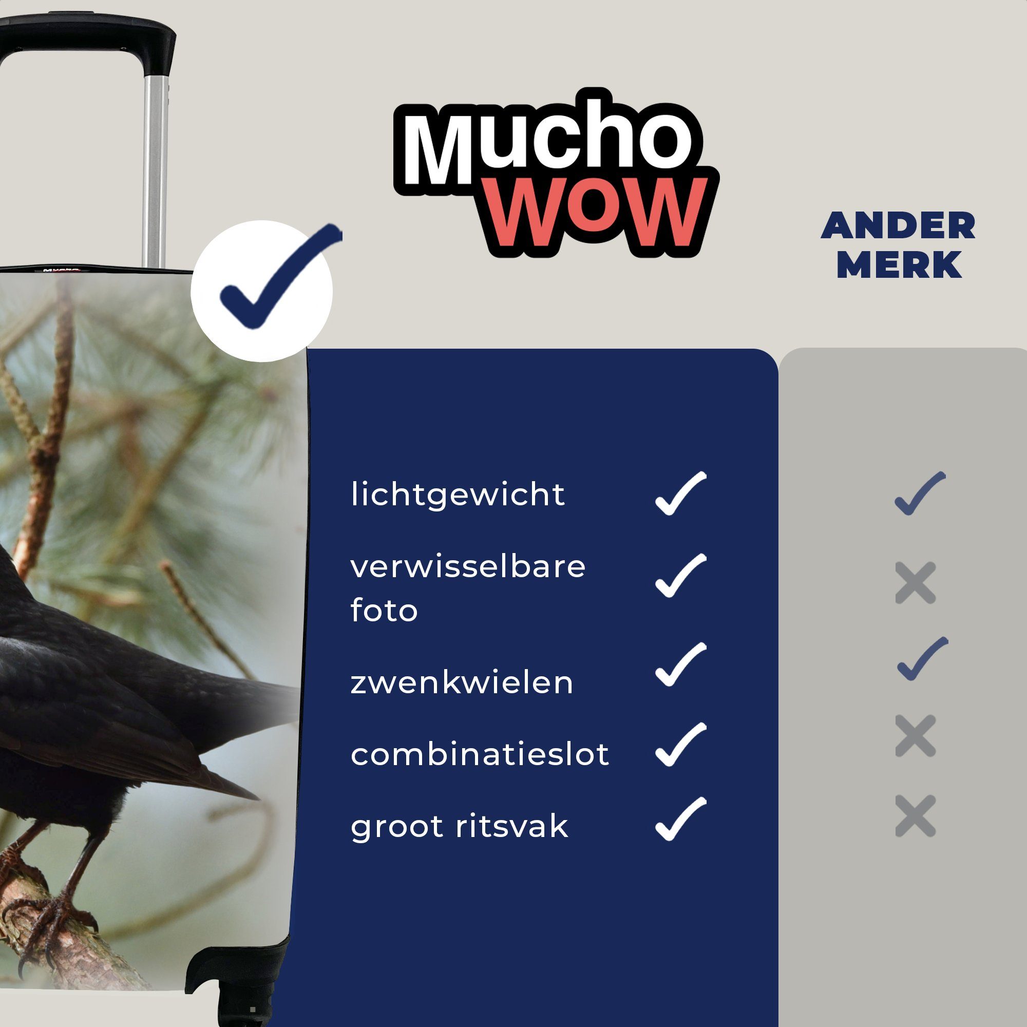 MuchoWow Handgepäckkoffer Vogel - Amsel 4 Trolley, Rollen, Zweige Reisekoffer Tiere, Handgepäck für Ferien, - - Reisetasche mit rollen