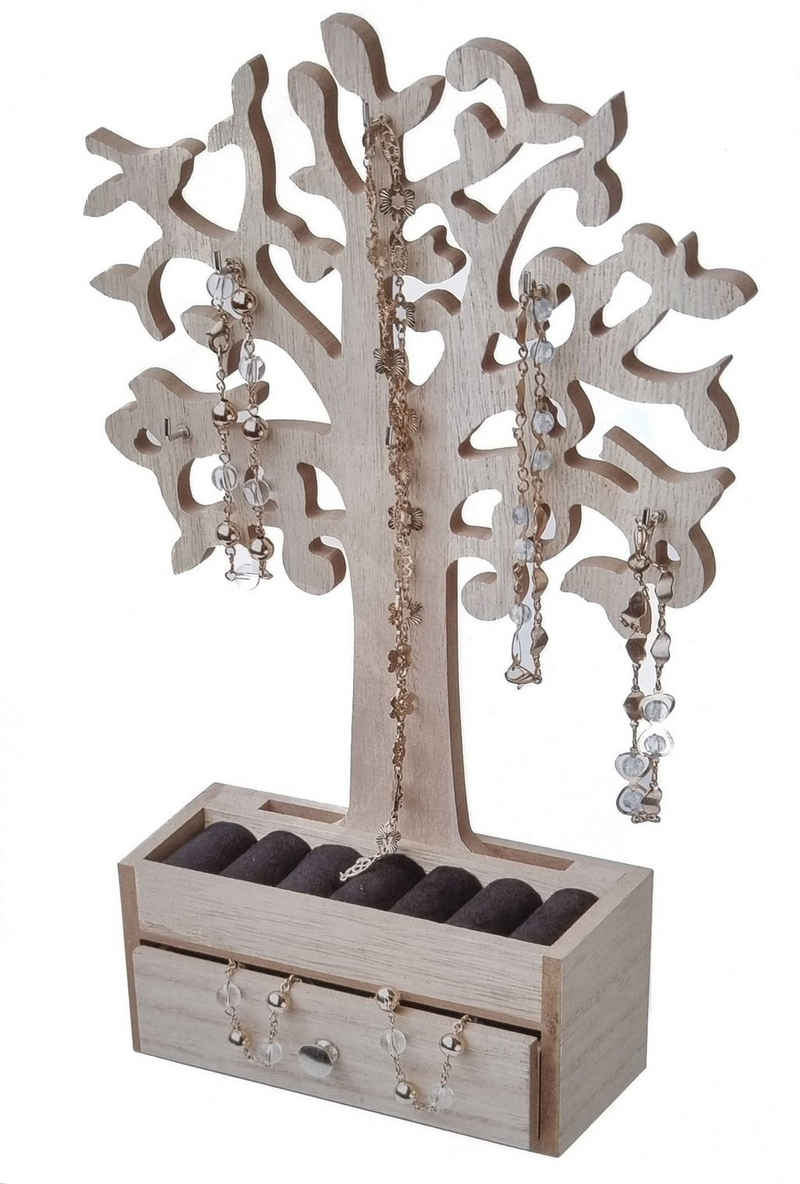 Spetebo Schmuckbaum Schmuckbaum mit Schublade - natur, weißes Schmuckkästchen in Baumform