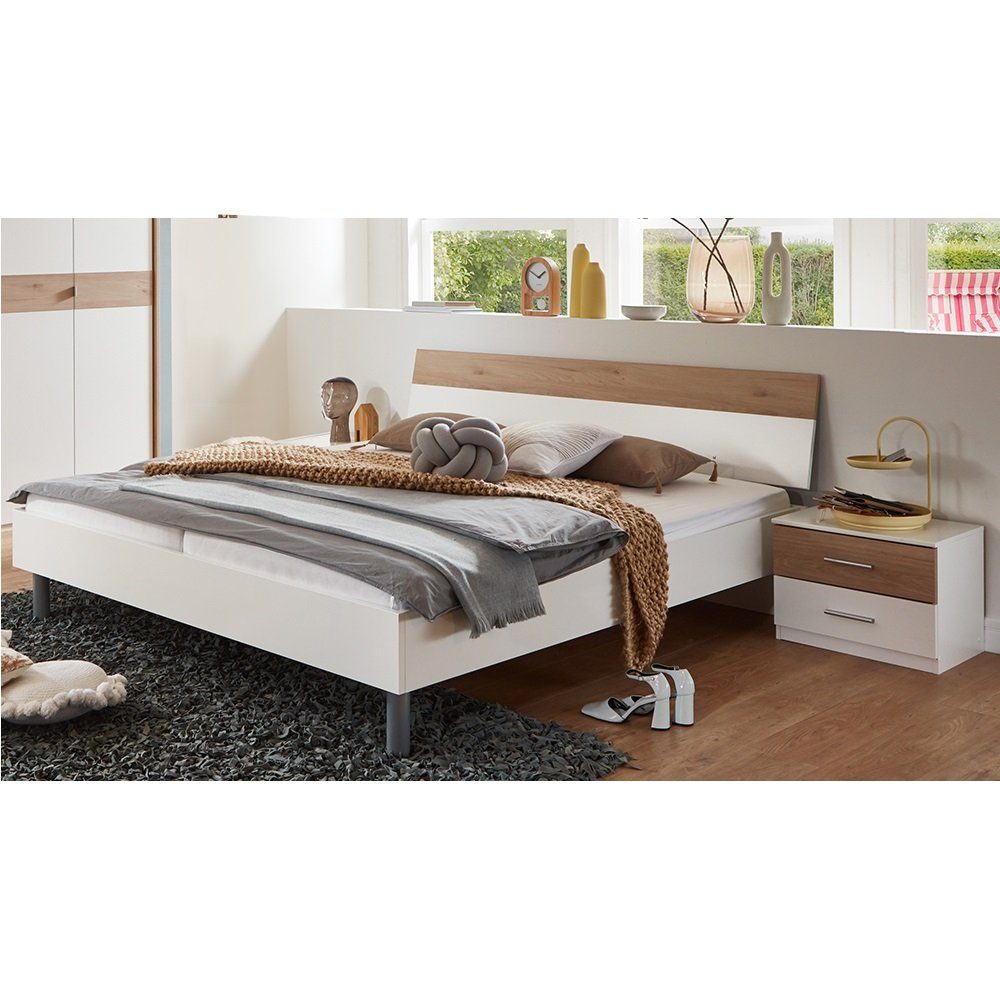 Lomadox Schlafzimmer-Set BRADFORD-43, (Spar-Set, 3-St), Bett 160x200 cm, 2 Nachtschränke in weiß mit Eiche