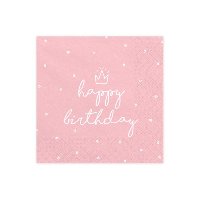 partydeco Einweggeschirr-Set Servietten Happy Birthday weiß-rosa 33x33 cm 20 Papier