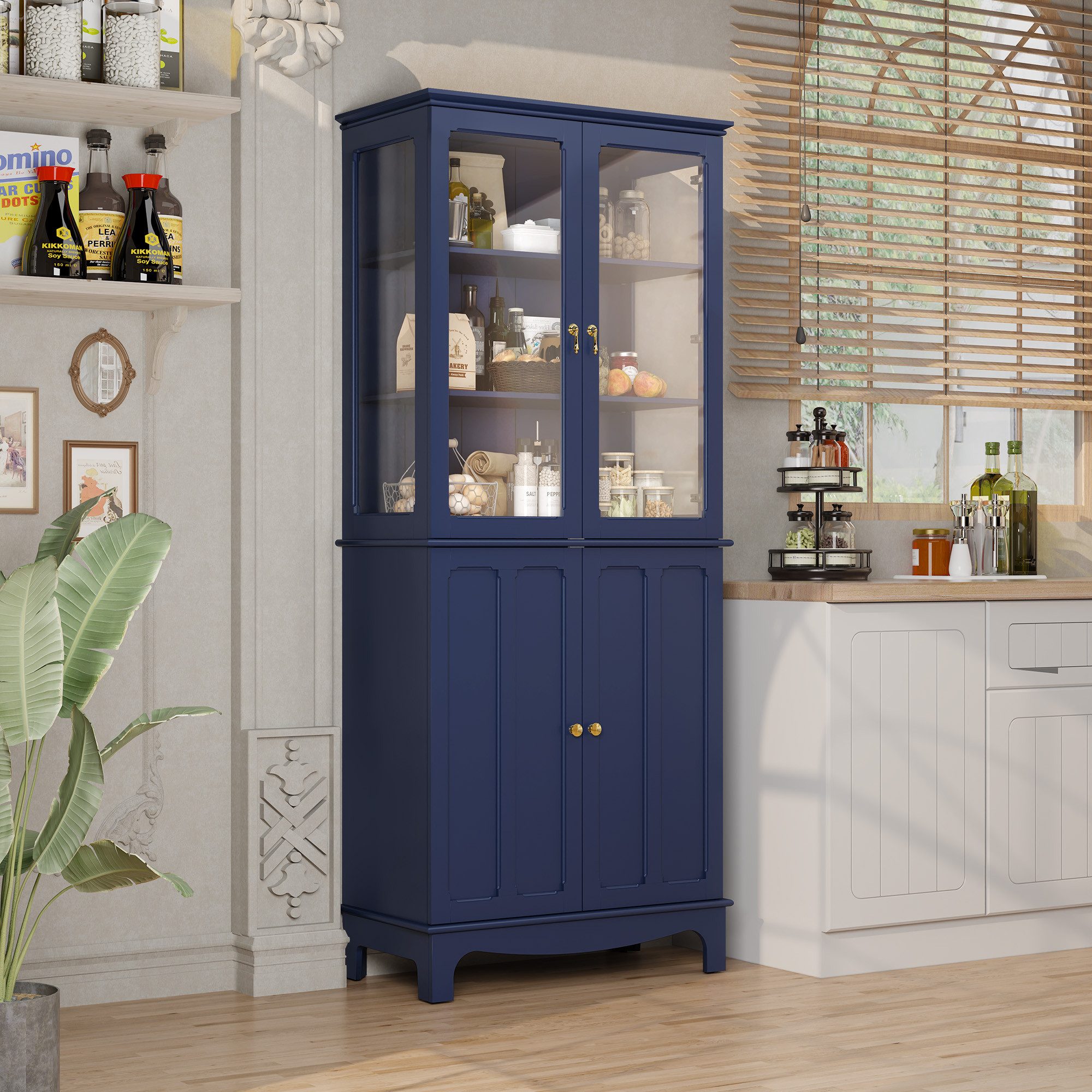 HOLTICO Hochschrank Freistehender küchenschränke mit Glastür, Glasküchensch günstig online kaufen