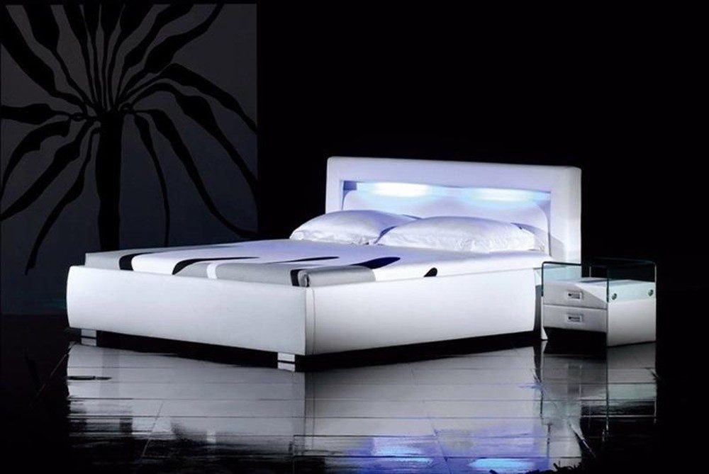 JVmoebel Polsterbett Designer Doppelbett aus schwarzem Leder mit Bettkasten, Made in Europa