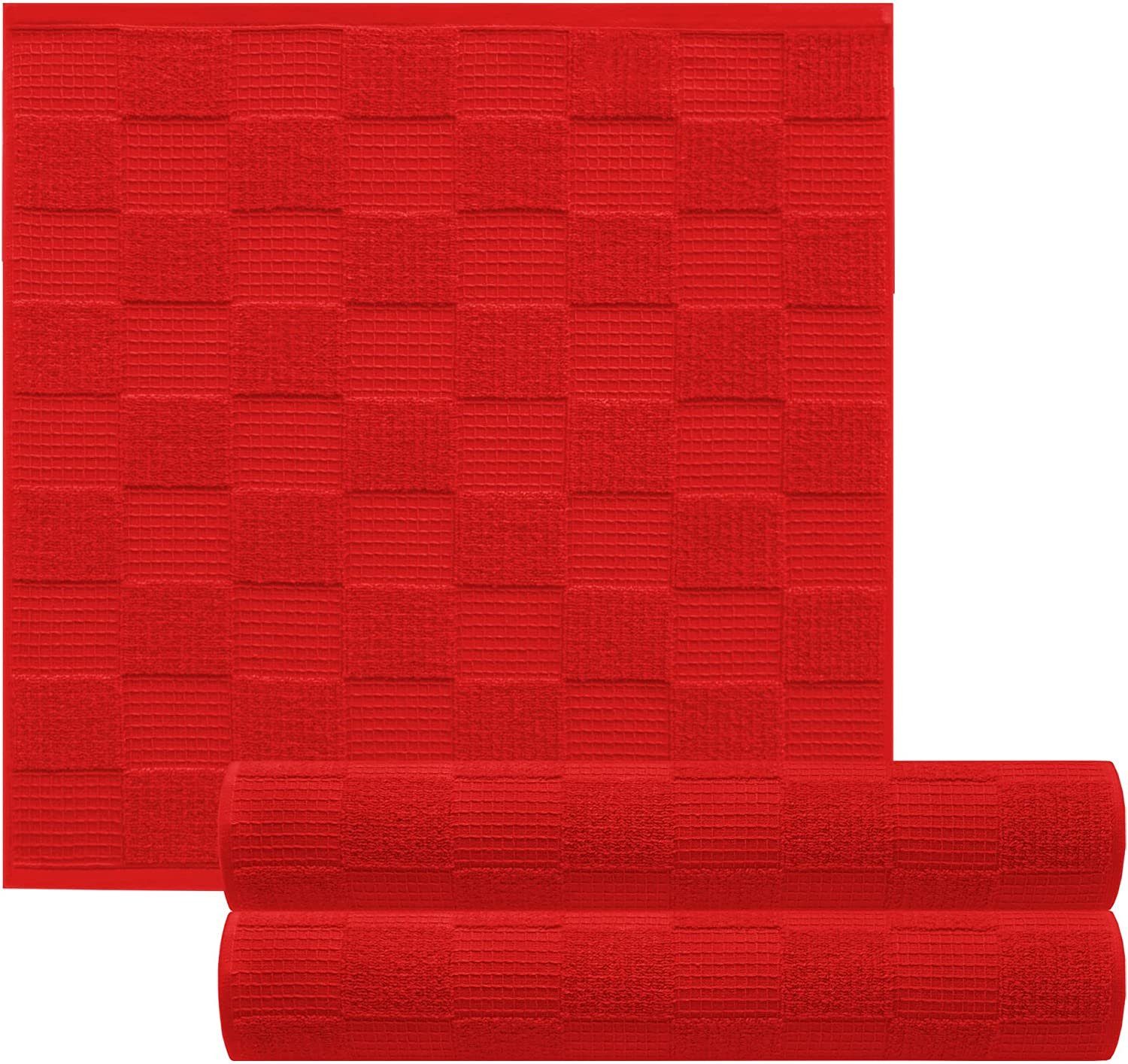 Lashuma Geschirrtuch Frottee, (Set, 3-tlg., 4er Set Küchenhandtücher 50x50 cm), Damen Geschirr Handtücher Frottee - Waffelpikee 50x50 cm rot