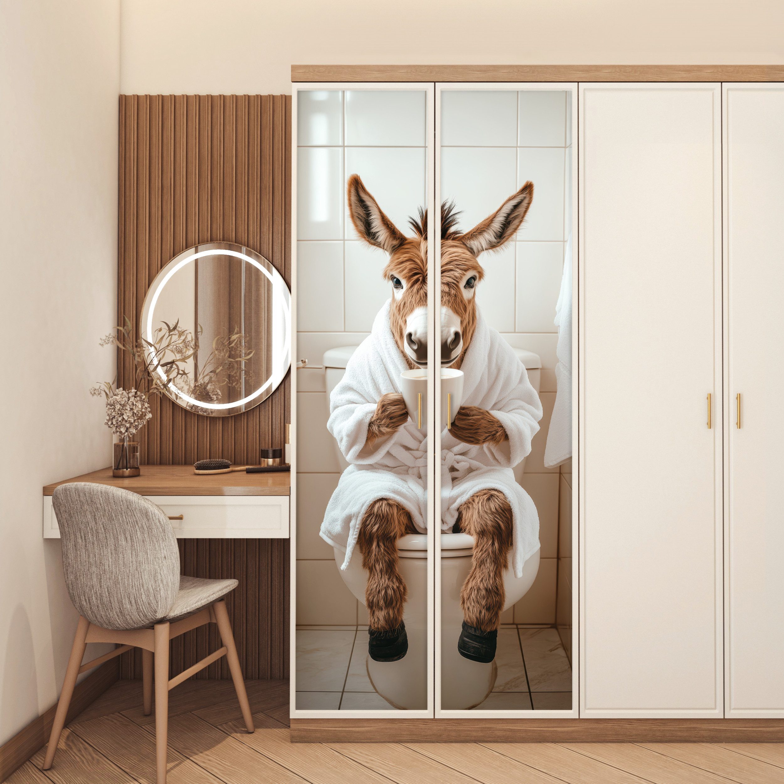 MuchoWow Türtapete Esel - WC - Lustig - Bademantel - Tier, Matt, bedruckt, (1 St), Selbstklebende Tapete, Folie für Möbel, 70x215 cm – Bild 5 von 5