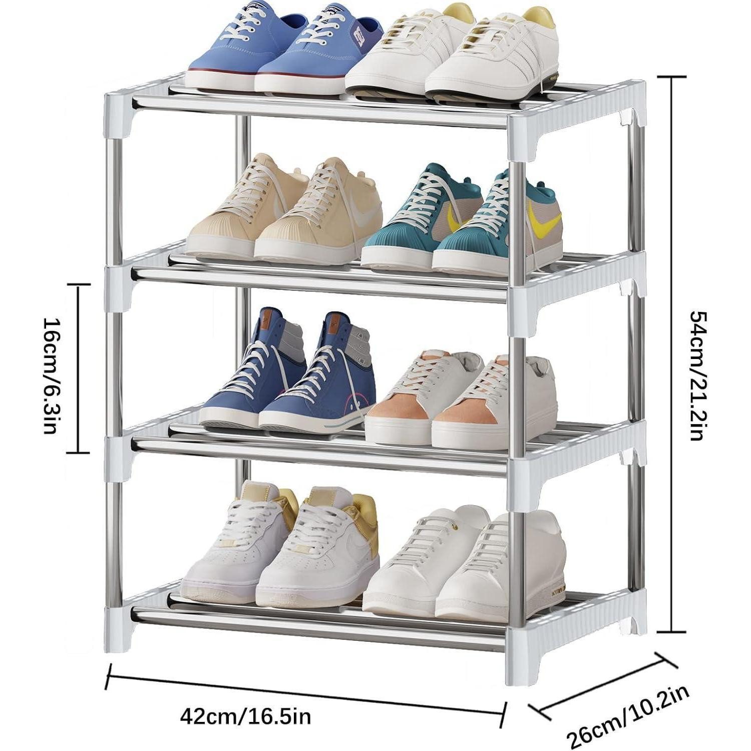 NIAWECAN Schuhregal Kleines stapelbares Schuhregal 4 Ebenen Organizer 4 Tier