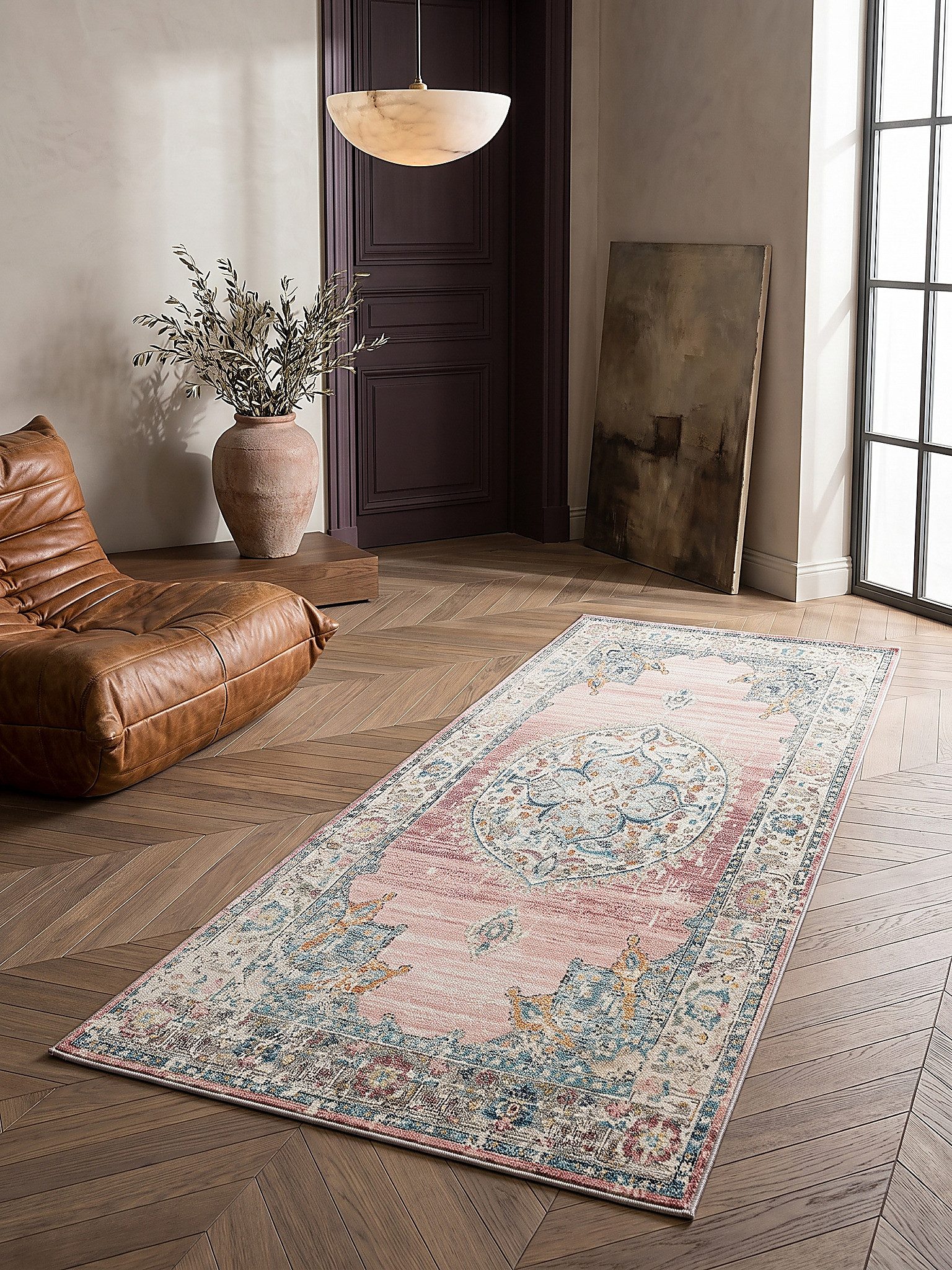 KADIMA DESIGN Outdoorteppich LIMMAT Outdoorteppich Pink 80x150 Orientalisch Polypropylen Outdoor, Läufer, Höhe: 5 mm, Saugroboter-geeignet, Strapazierfähig, Pflegeleicht, Farbecht