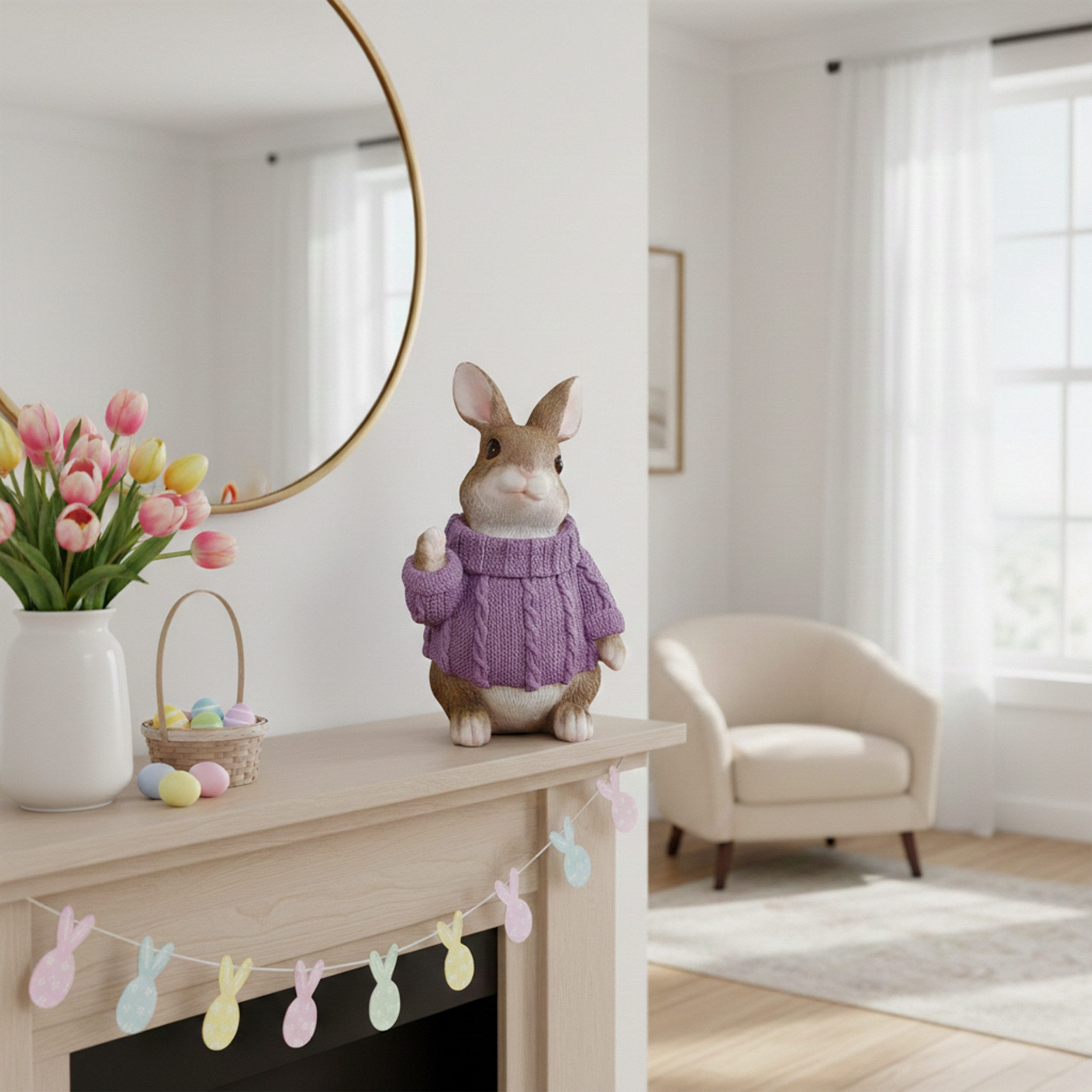 colourliving Osterfigur Deko-Hase XL im Pullover – Große Osterhasen-Figur sitzend (1 St), 6 verschiedene Farben und Varianten auswählbar