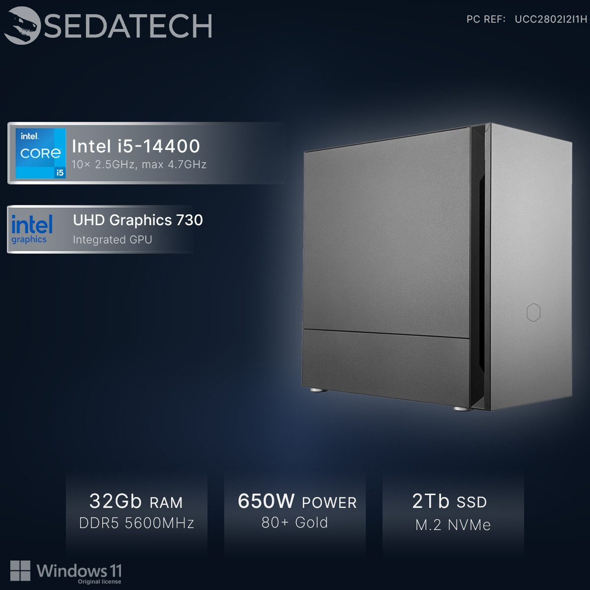 Sedatech UCC2802I2I1HF - Office PC (Intel Core i5 14400 10x 2.5GHz (max 4.7GHz), Intel UHD Graphics 730, 32 GB RAM, 2000 GB SSD, Wlan 6E)