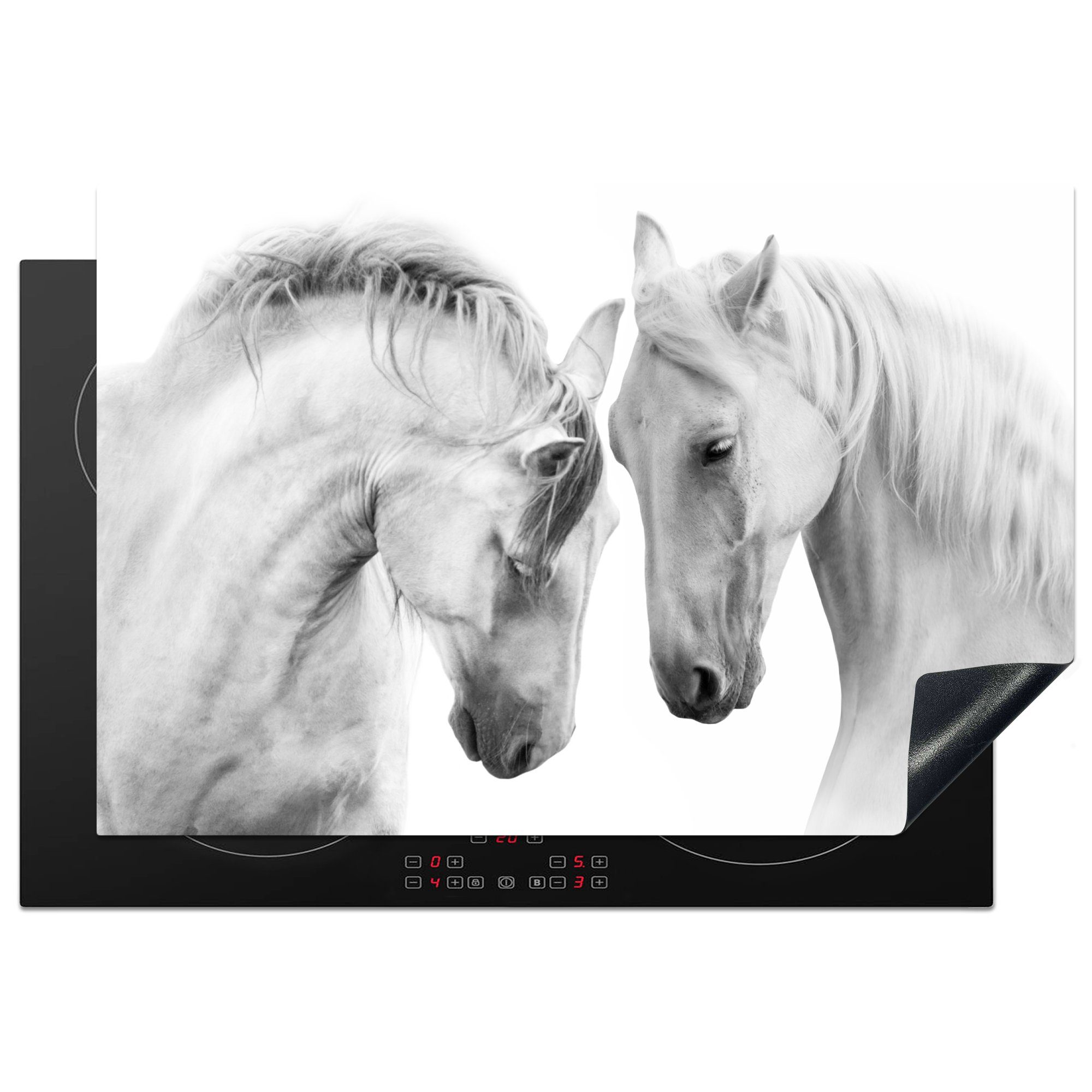MuchoWow Herdblende-/Abdeckplatte Pferd - Tiere - Porträt - Weiß, Vinyl, (1 tlg), 77x51 cm, Ceranfeldabdeckung, Arbeitsplatte für küche