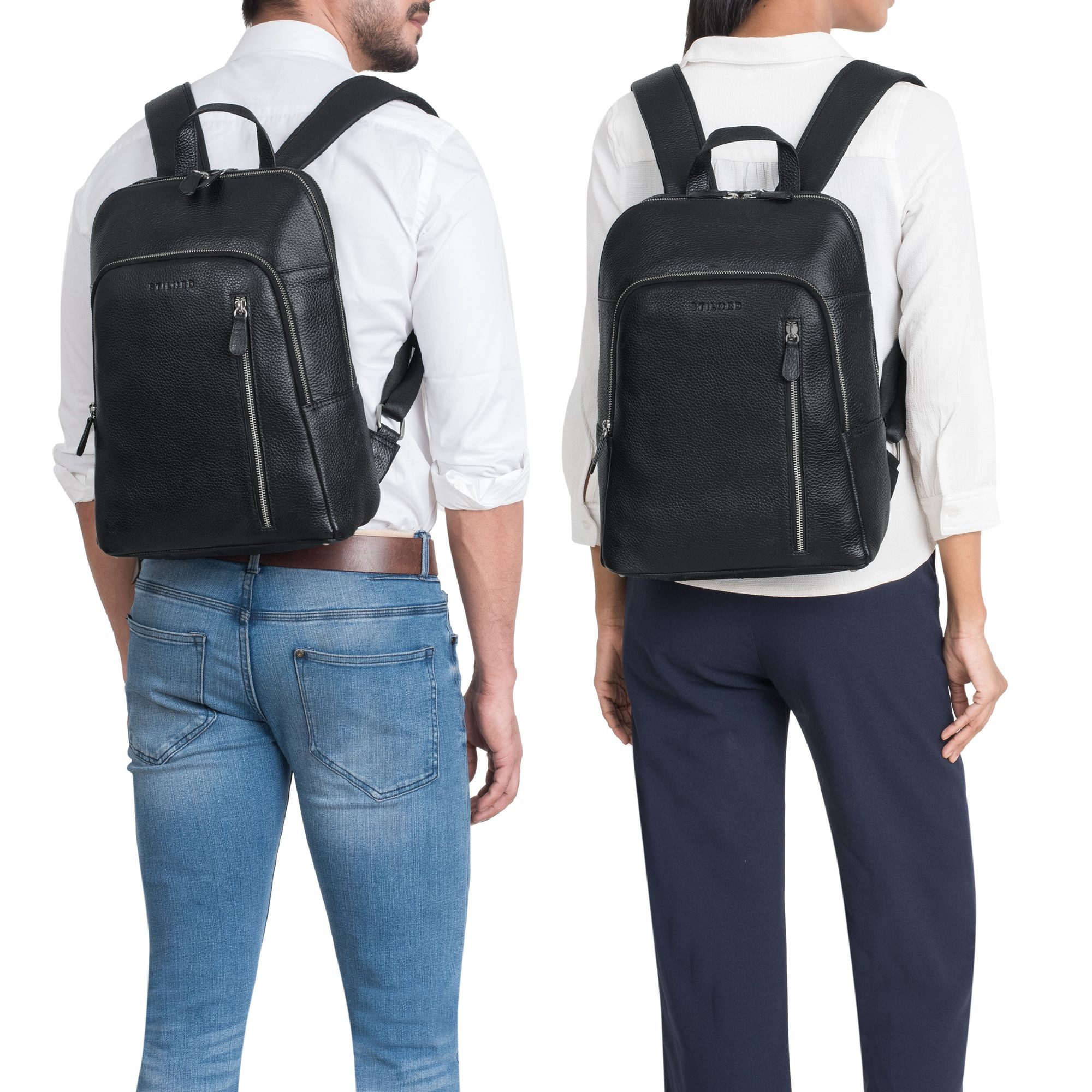 STILORD Cityrucksack "Taron" Echt Lederrucksack mit Laptop-Fach 13.3 Zoll für Damen Herren