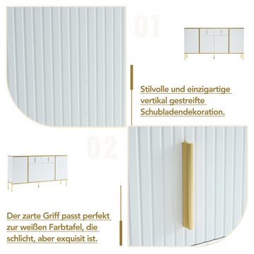 WISHDOR Sideboard Eckschrank Kommode (2 Schubladen, 4 Türen), mit Goldverzierung,mit verstellbaren Trennwänden,140*35*76cm