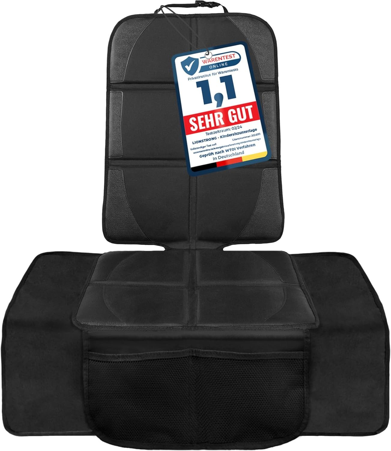 LIONSTRONG Kindersitzunterlage Premium, Autositzschoner [ISOFIX GEEIGNET], wasserabweisender Polyester Stoff, Sitzschutz Sitzschoner Auto Kindersitz - universell kompatibel
